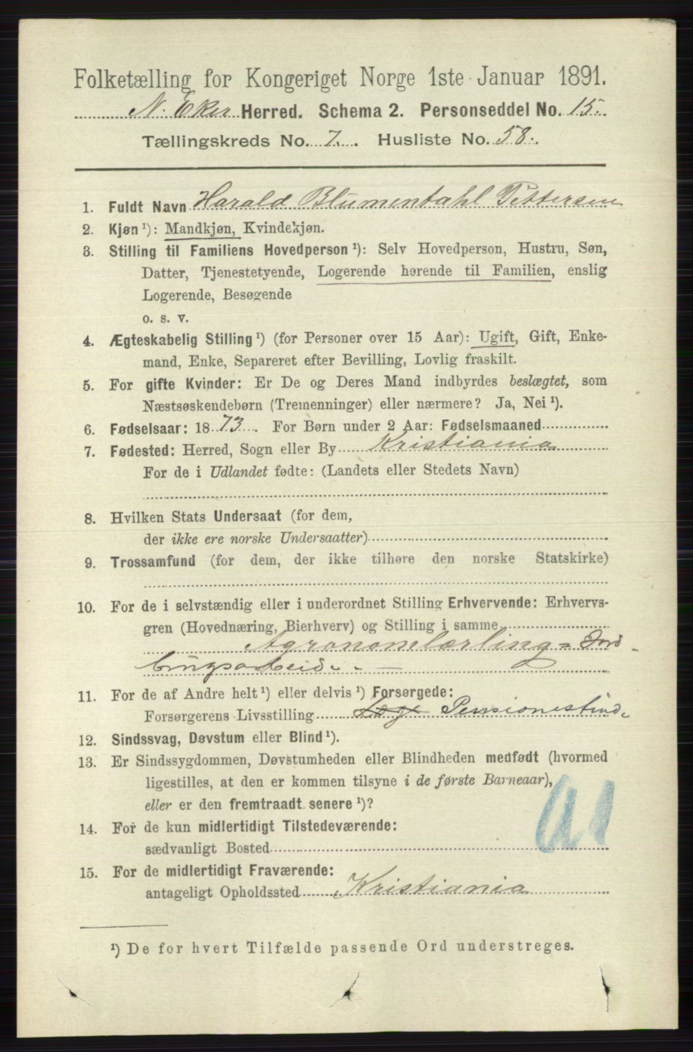 RA, 1891 census for 0625 Nedre Eiker, 1891, p. 3830