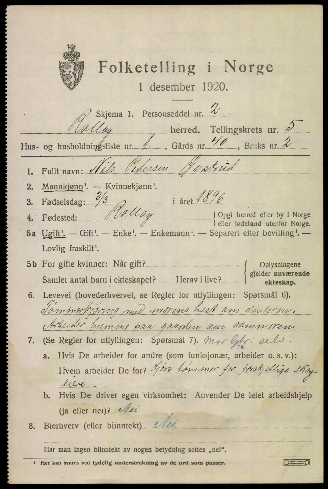 SAKO, 1920 census for Rollag, 1920, p. 2048