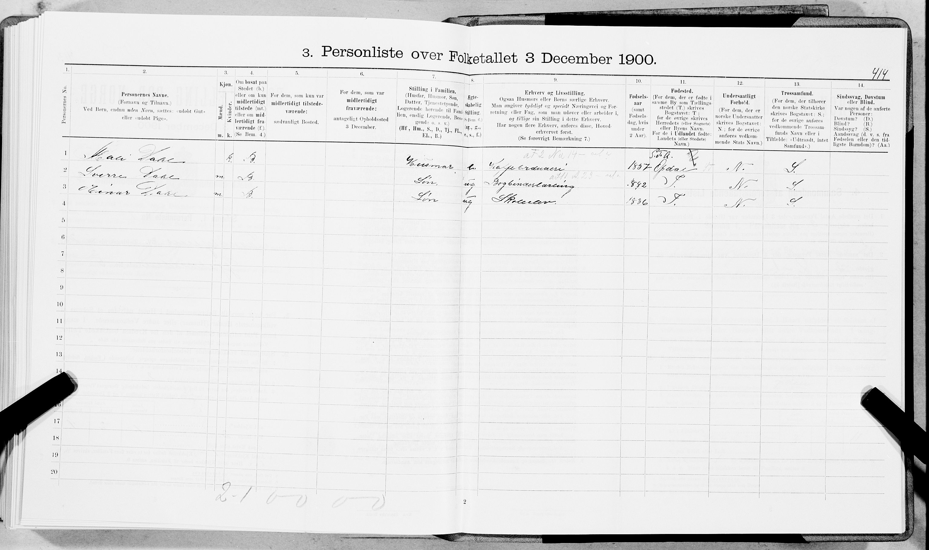 SAT, 1900 census for Trondheim, 1900, p. 4422