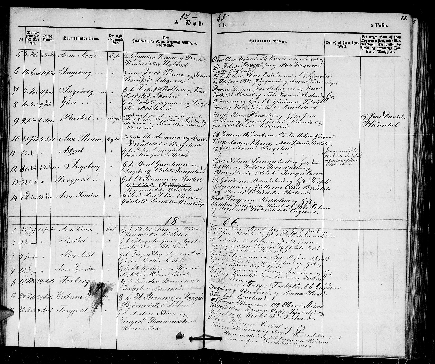Holum sokneprestkontor, SAK/1111-0022/F/Fb/Fbb/L0002: Parish register (copy) no. B 2, 1847-1874, p. 78