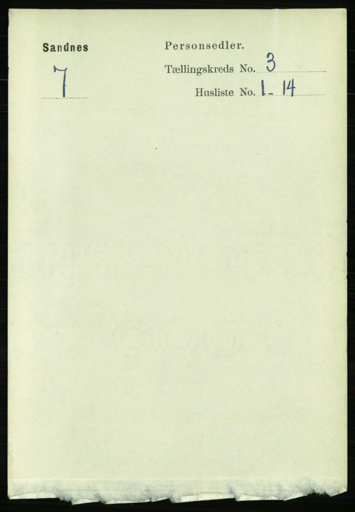 RA, 1891 census for 1102 Sandnes, 1891, p. 1461