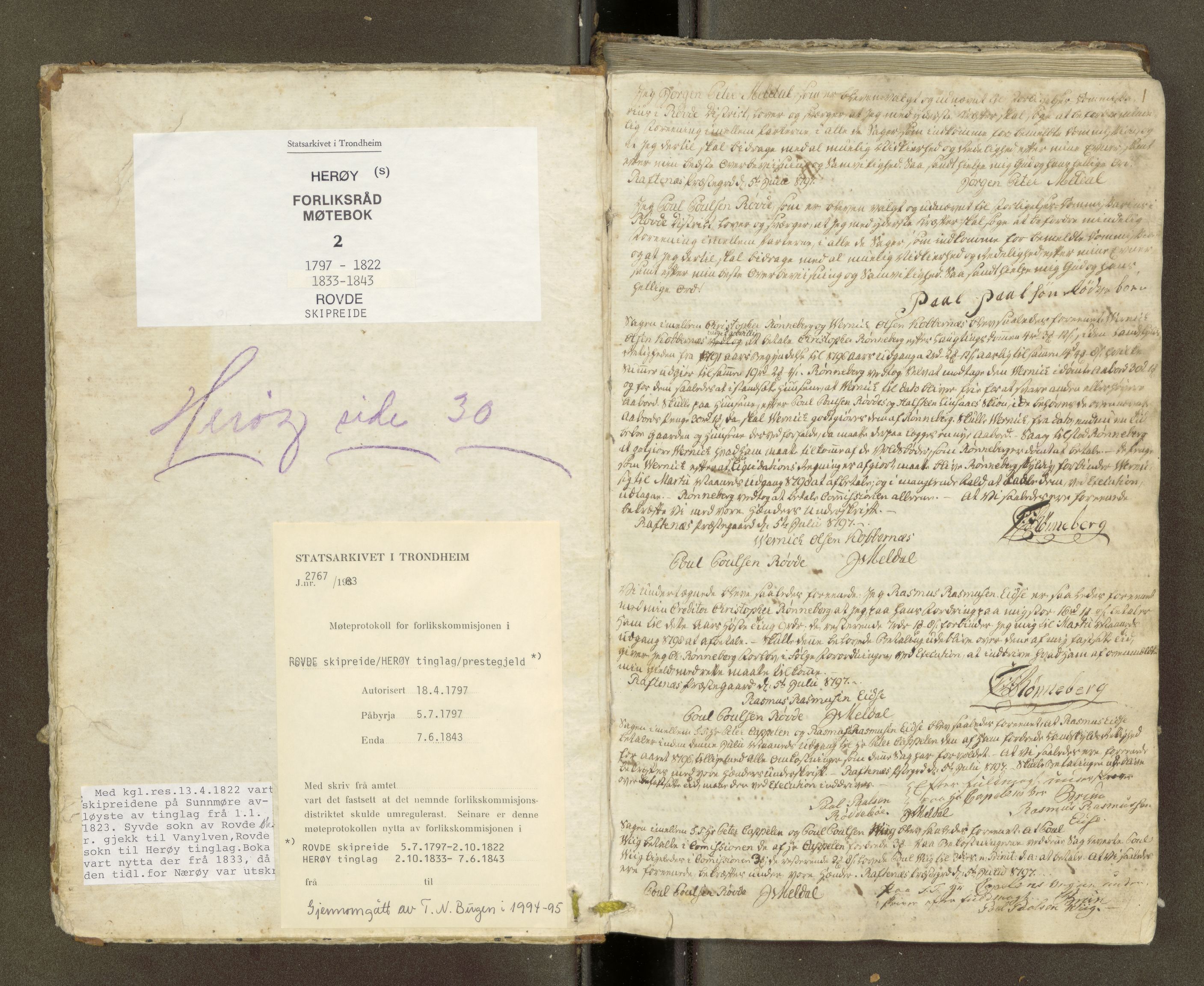 Herøy forliksråd (Møre og Romsdal), AV/SAT-A-2073/A/L0002: Møtebok, 1797-1843, p. 1a