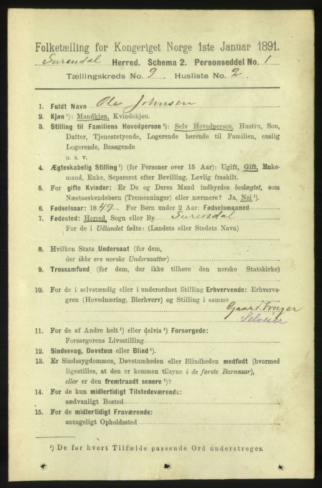 RA, 1891 census for 1566 Surnadal, 1891, p. 2349