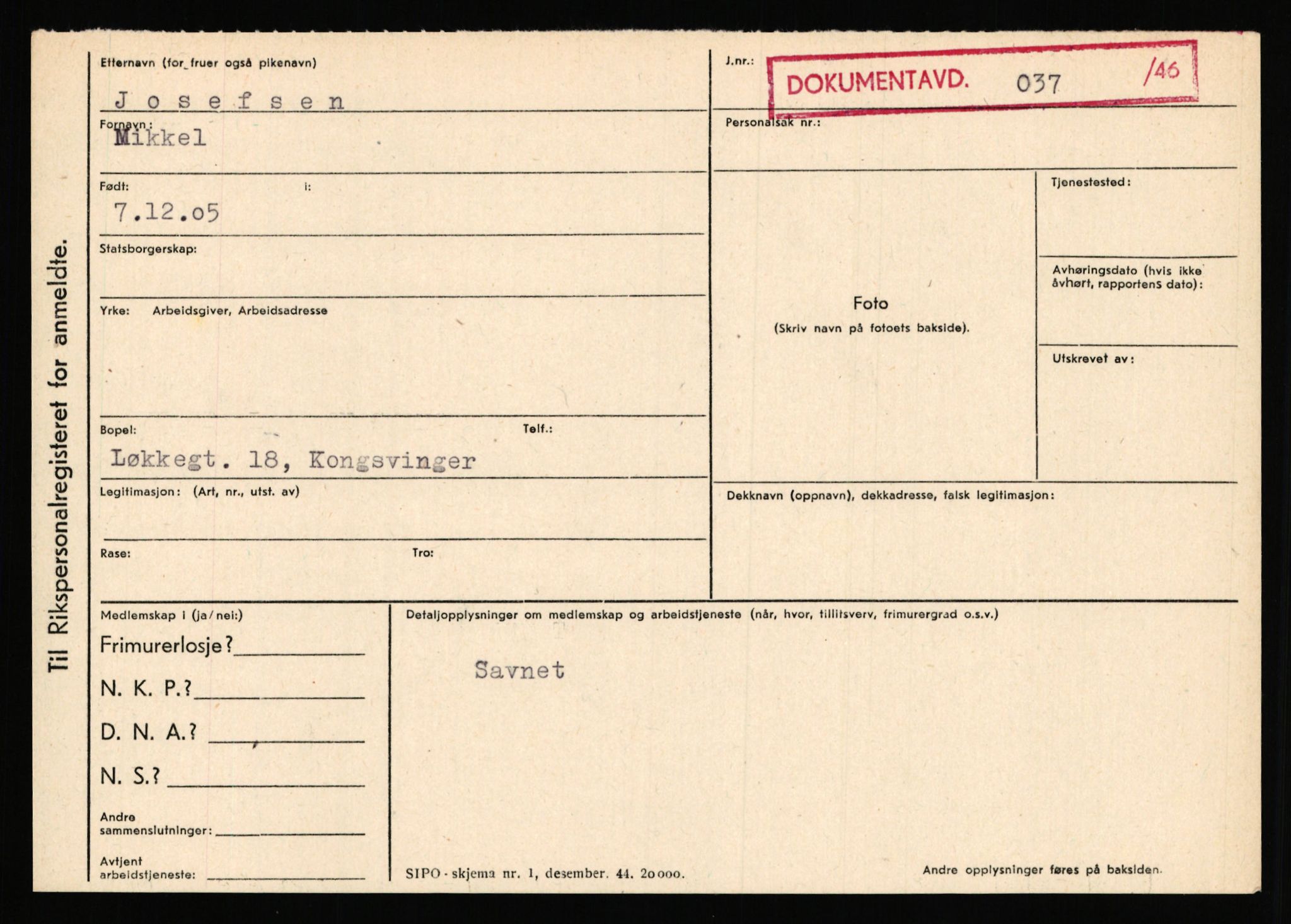 Statspolitiet - Hovedkontoret / Osloavdelingen, AV/RA-S-1329/C/Ca/L0008: Johan(nes)sen - Knoph, 1943-1945, p. 2481