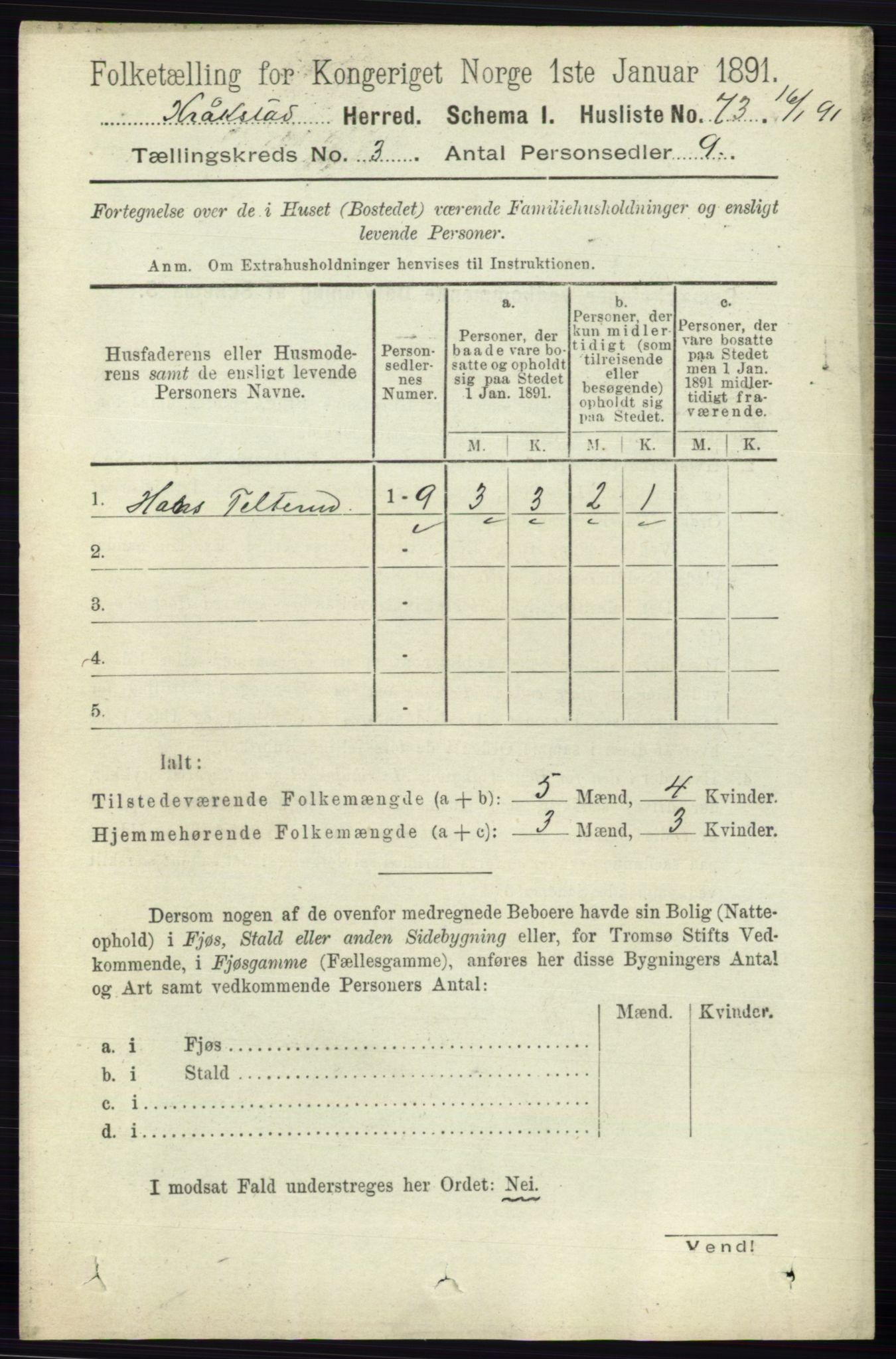 RA, 1891 census for 0212 Kråkstad, 1891, p. 1191