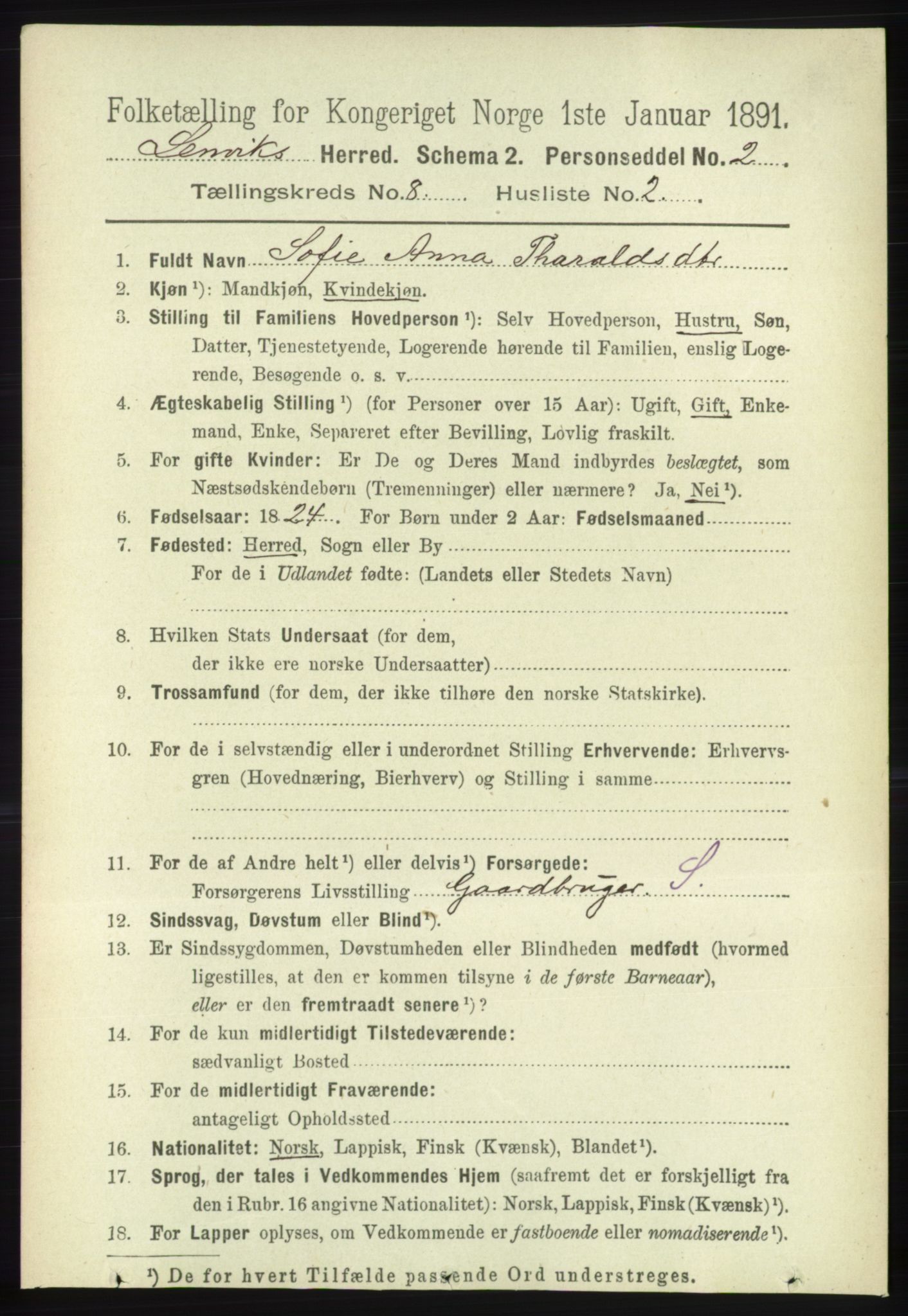 RA, 1891 census for 1931 Lenvik, 1891, p. 4399