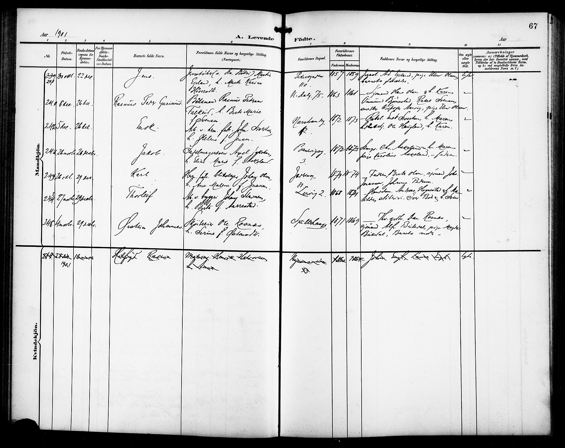 St. Johannes sokneprestkontor, AV/SAST-A-101814/001/30/30BB/L0004: Parish register (copy) no. B 4, 1900-1907, p. 67