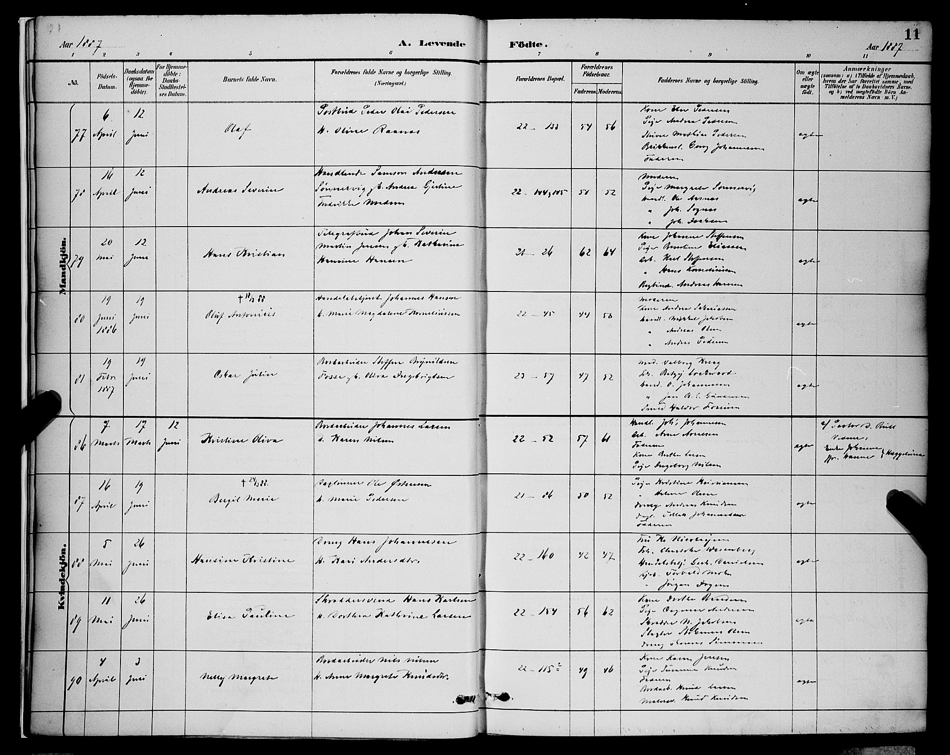 Korskirken sokneprestembete, AV/SAB-A-76101/H/Hab: Parish register (copy) no. B 9, 1887-1896, p. 11