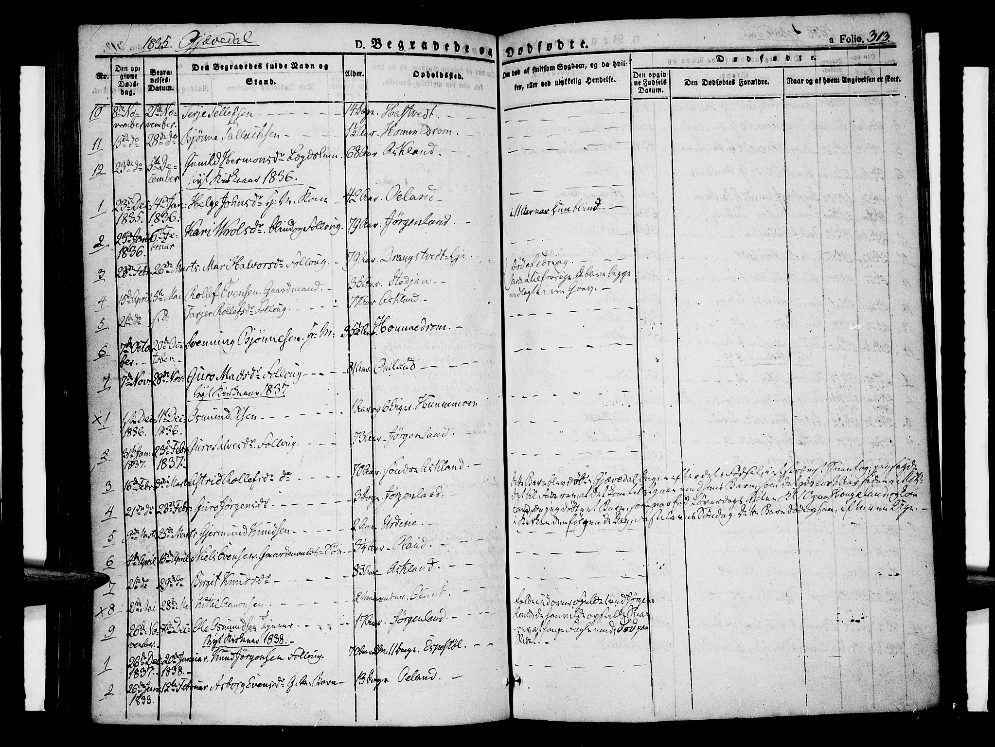 Åmli sokneprestkontor, SAK/1111-0050/F/Fa/Fac/L0007: Parish register (official) no. A 7 /3, 1829-1851, p. 313