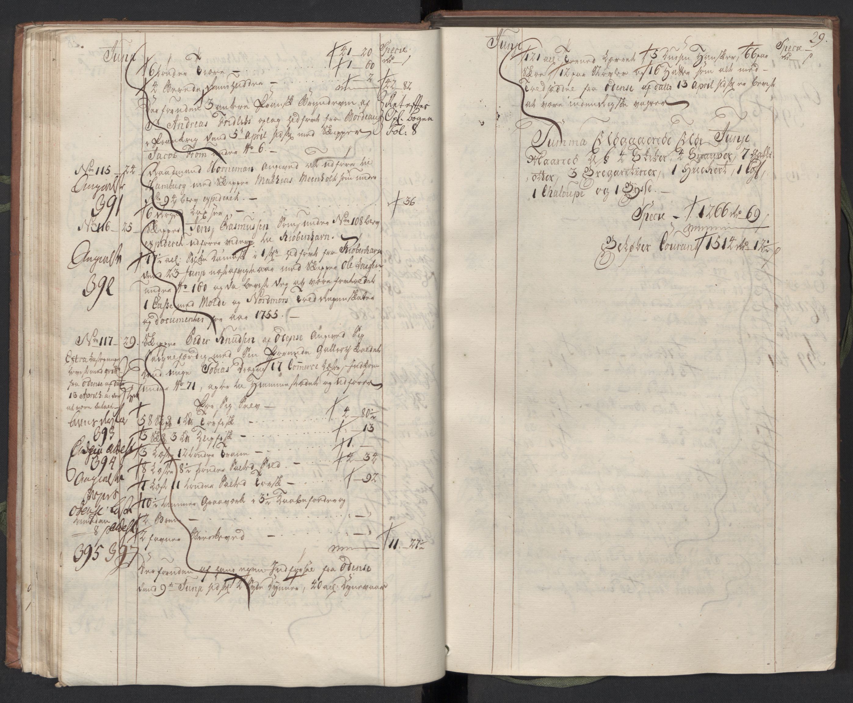 Generaltollkammeret, tollregnskaper, AV/RA-EA-5490/R33/L0048/0001: Tollregnskaper Trondheim A / Utgående hovedtollbok, 1756, p. 28b-29a