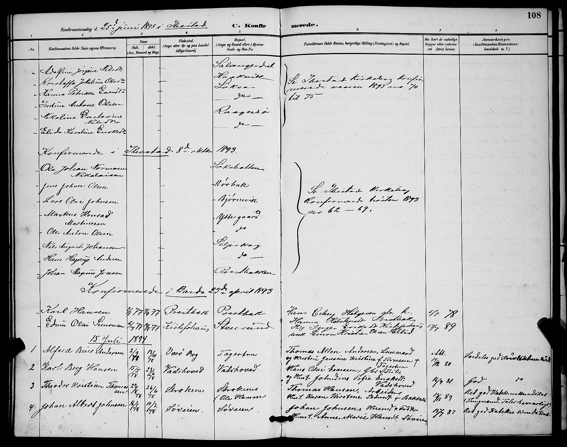 Ibestad sokneprestembete, AV/SATØ-S-0077/H/Ha/Hab/L0015klokker: Parish register (copy) no. 15, 1888-1899, p. 108