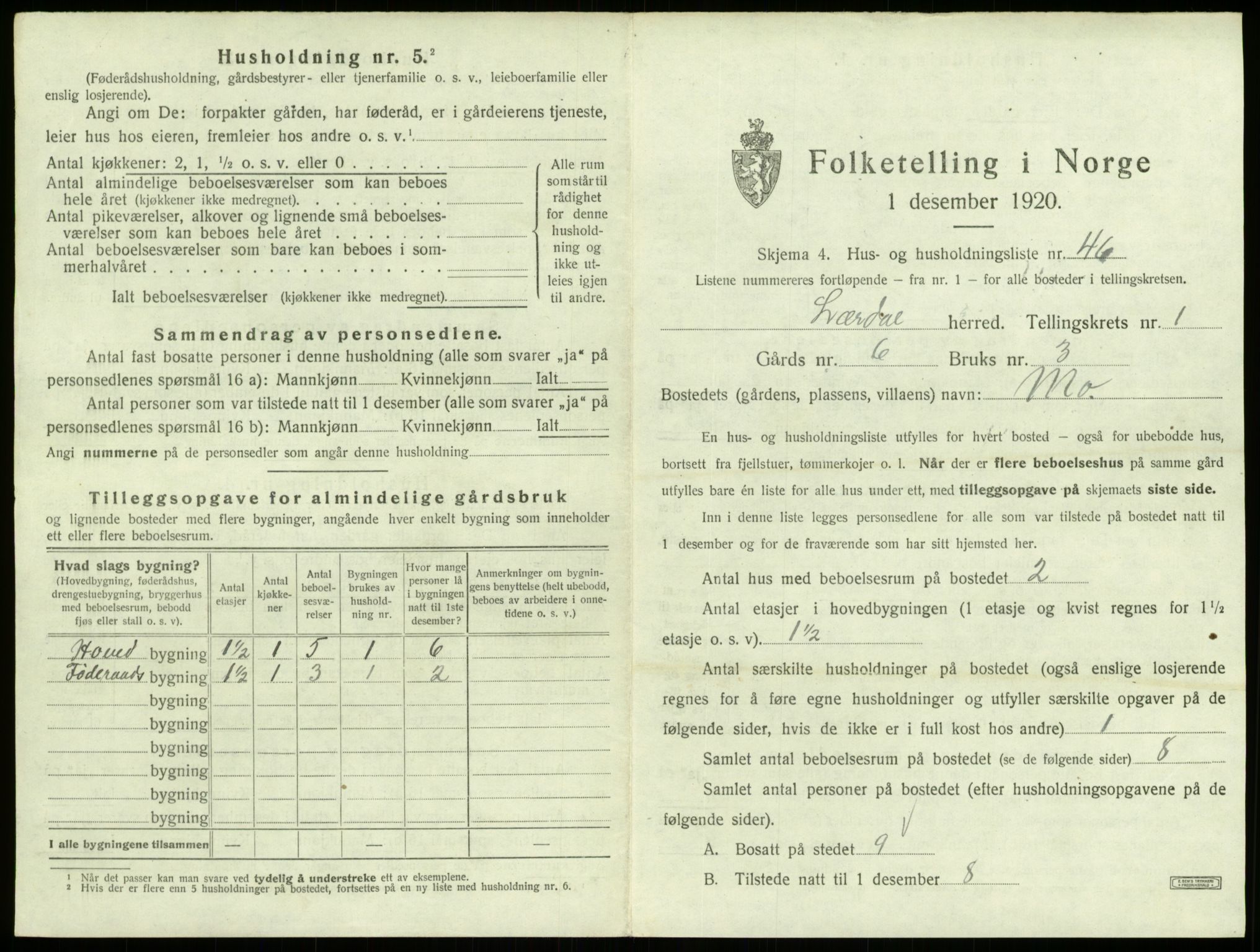 SAB, 1920 census for Lærdal, 1920, p. 127