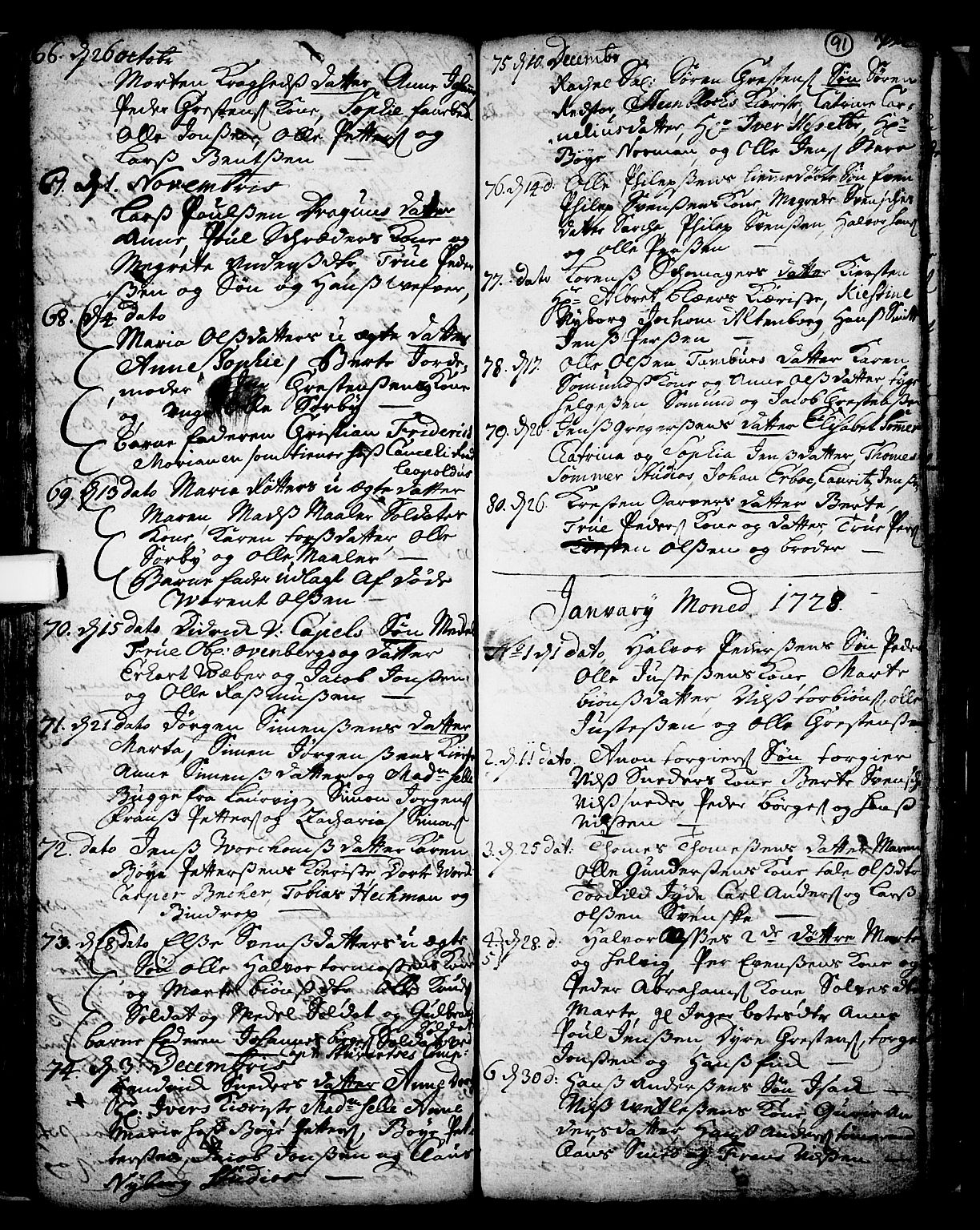 Skien kirkebøker, SAKO/A-302/F/Fa/L0002: Parish register (official) no. 2, 1716-1757, p. 91