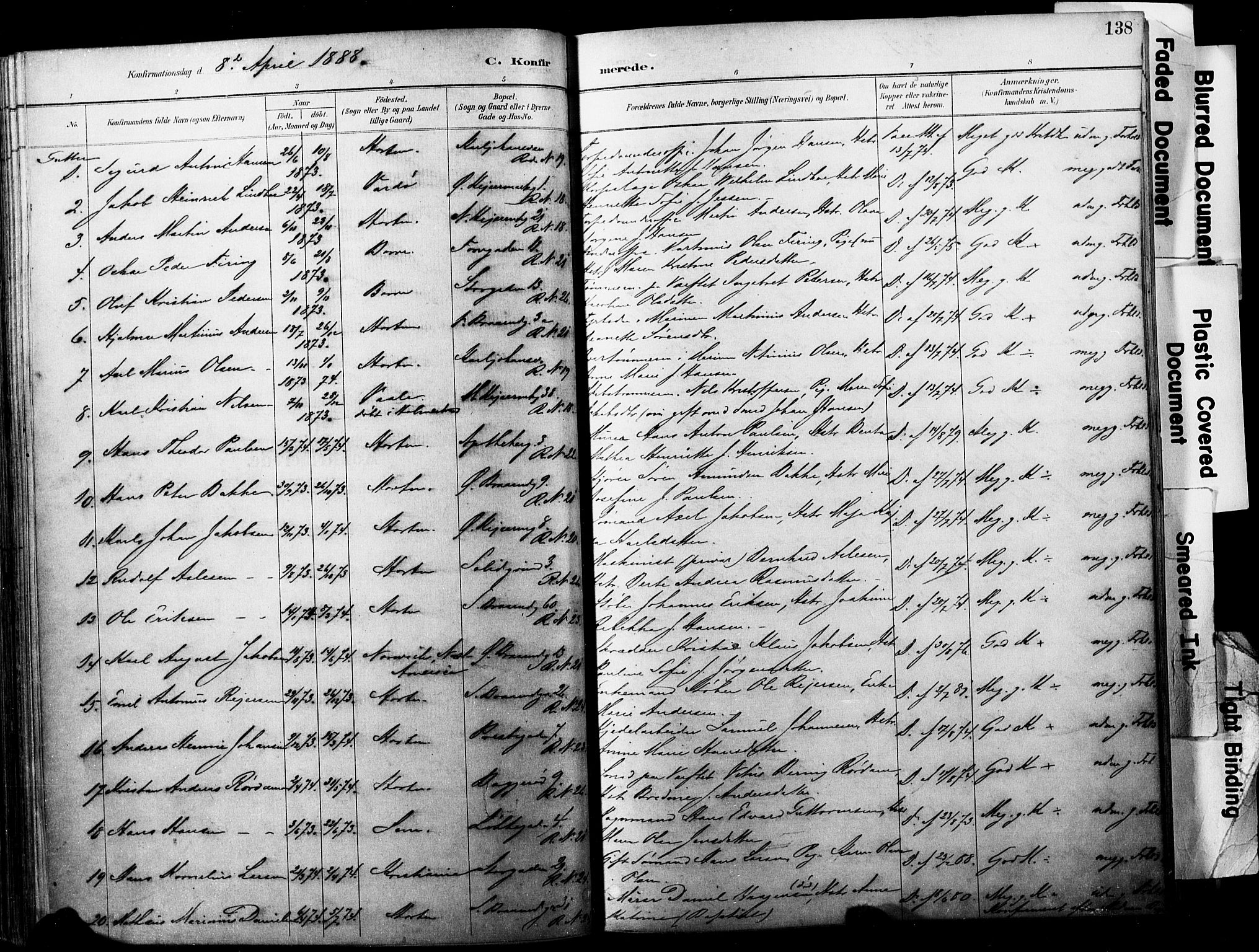 Horten kirkebøker, SAKO/A-348/F/Fa/L0004: Parish register (official) no. 4, 1888-1895, p. 138