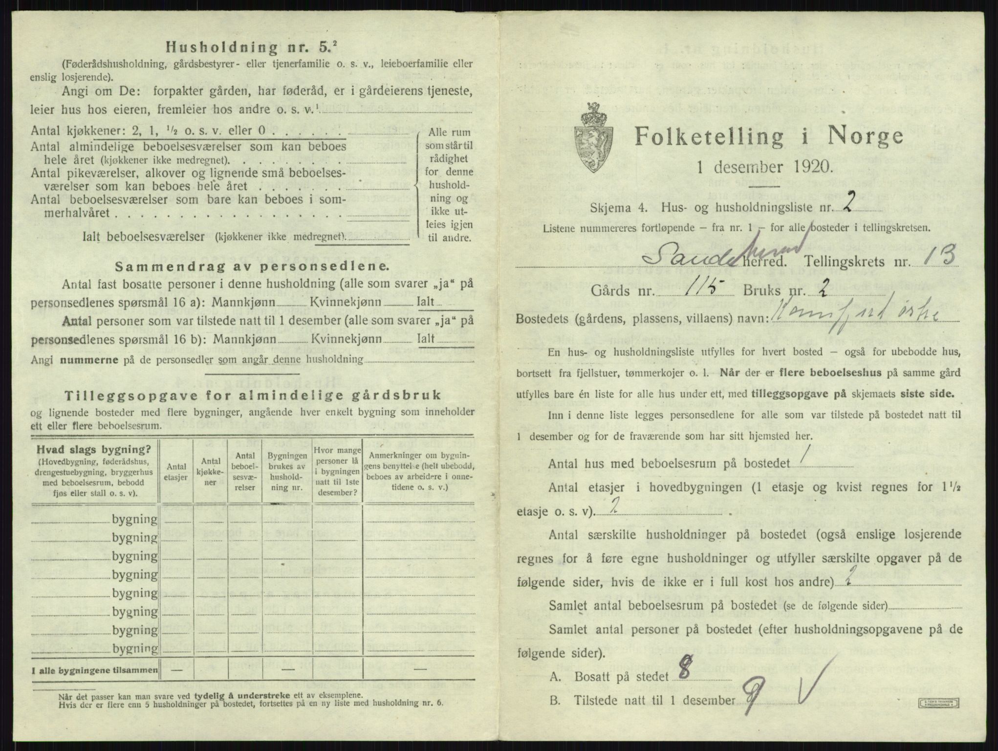 SAKO, 1920 census for Sandeherred, 1920, p. 2739