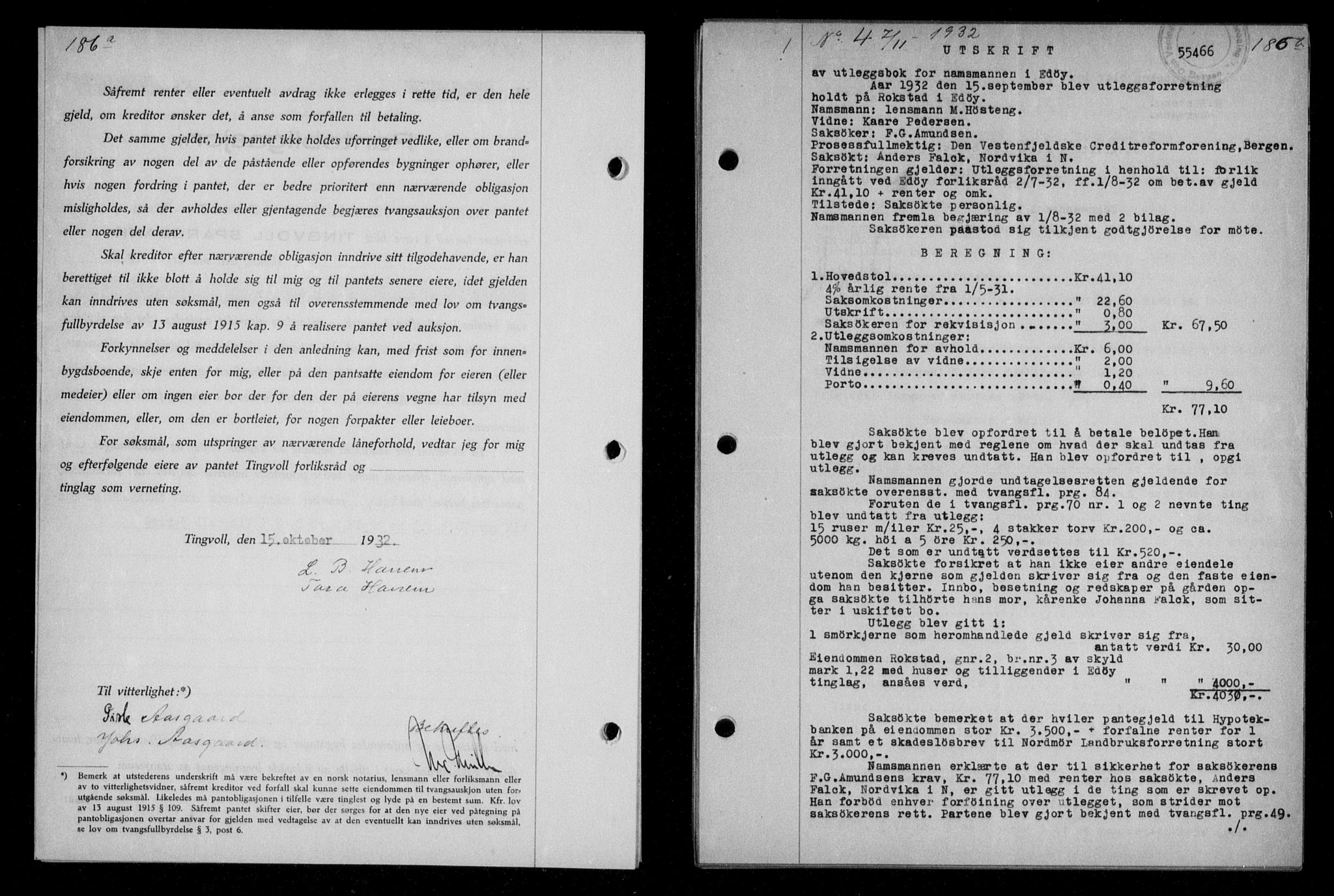 Nordmøre sorenskriveri, AV/SAT-A-4132/1/2/2Ca/L0076: Mortgage book no. 66, 1932-1933, Deed date: 07.11.1932