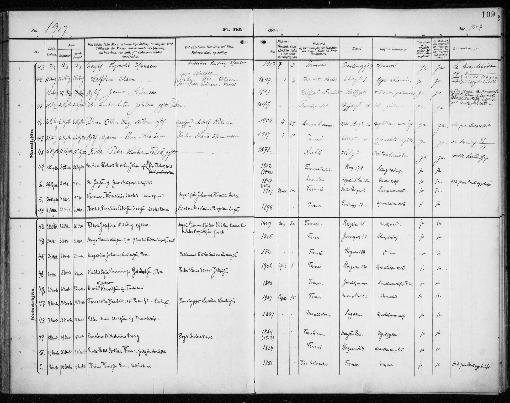 Tromsø sokneprestkontor/stiftsprosti/domprosti, AV/SATØ-S-1343/G/Ga/L0018kirke: Parish register (official) no. 18, 1907-1917, p. 109