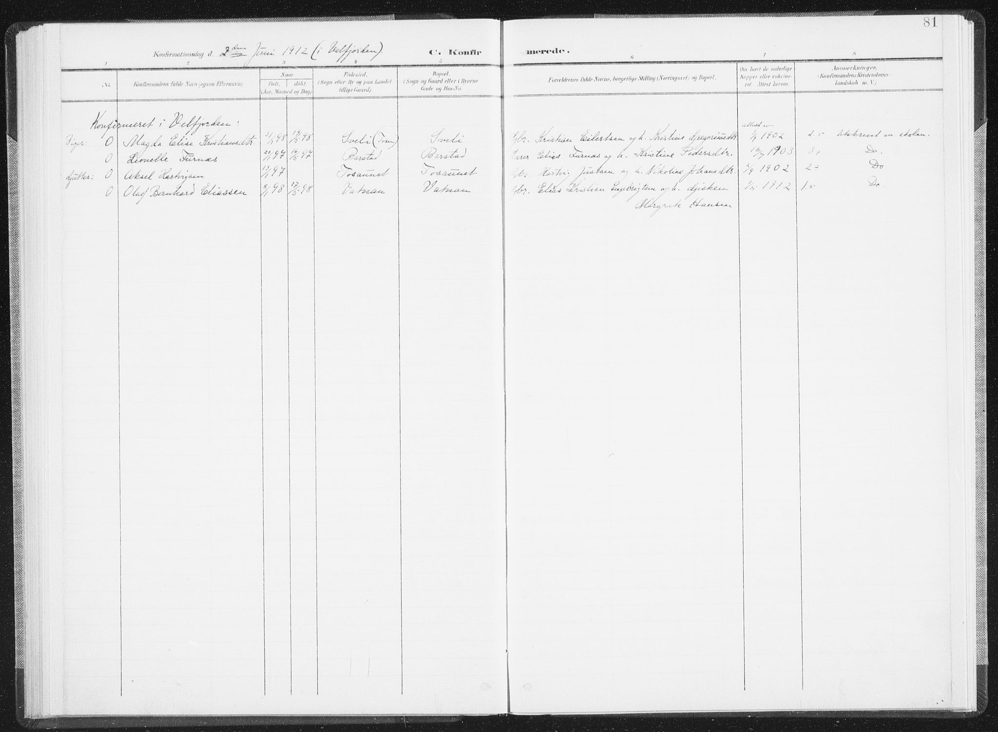 Ministerialprotokoller, klokkerbøker og fødselsregistre - Nordland, AV/SAT-A-1459/810/L0153: Parish register (official) no. 810A12, 1899-1914, p. 81