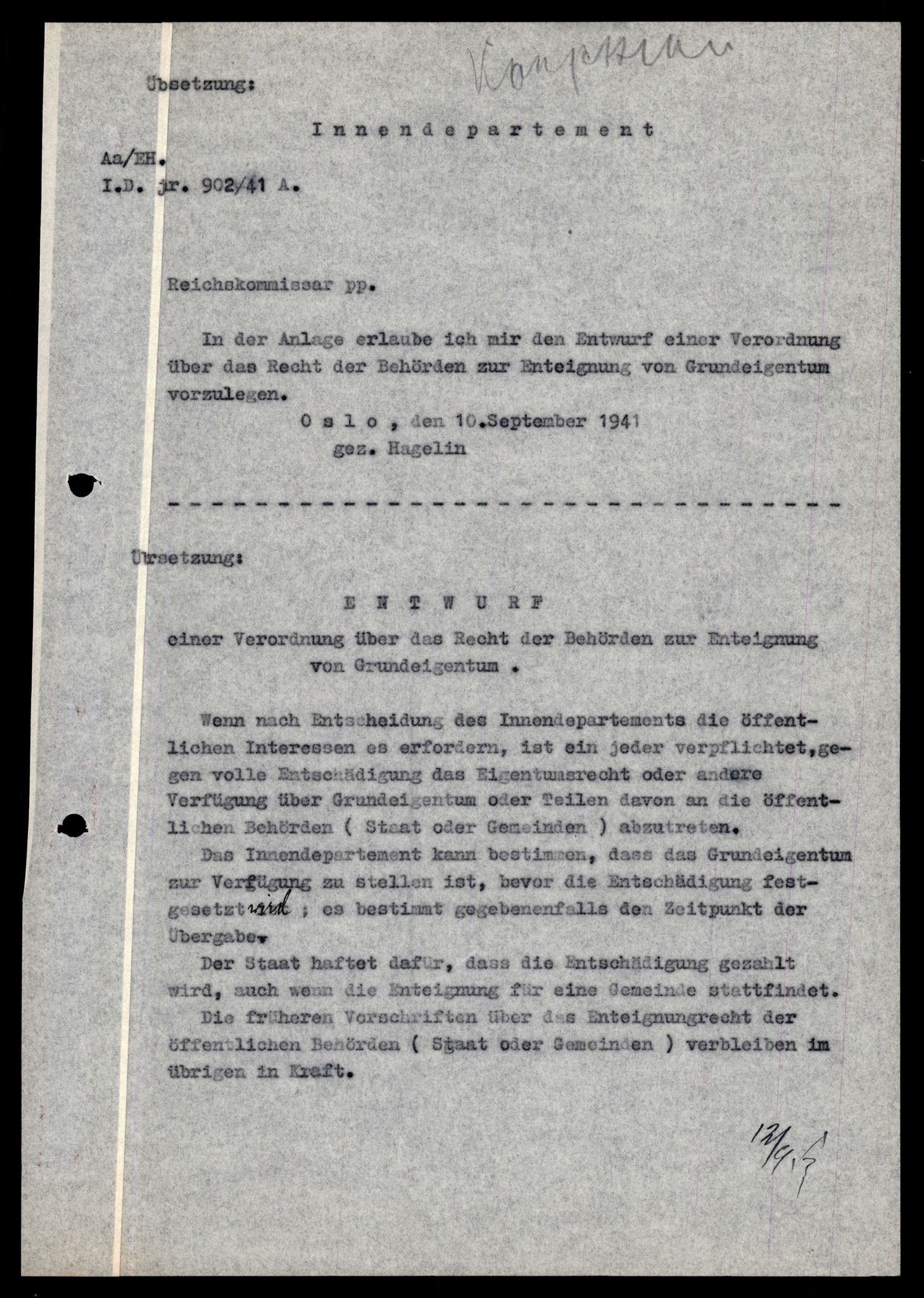 Forsvarets Overkommando. 2 kontor. Arkiv 11.4. Spredte tyske arkivsaker, AV/RA-RAFA-7031/D/Dar/Darb/L0013: Reichskommissariat - Hauptabteilung Vervaltung, 1917-1942, p. 121