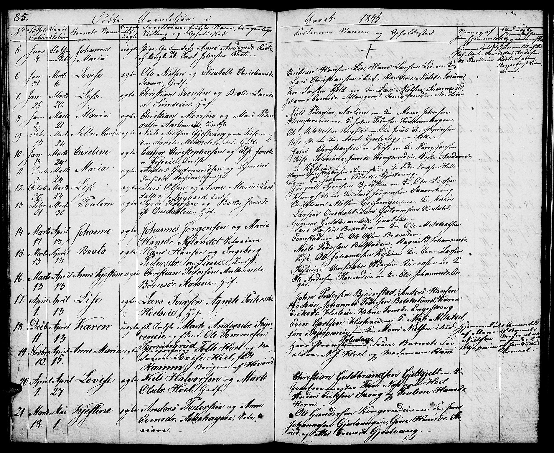 Nes prestekontor, Hedmark, SAH/PREST-020/L/La/L0004: Parish register (copy) no. 4, 1832-1861, p. 85