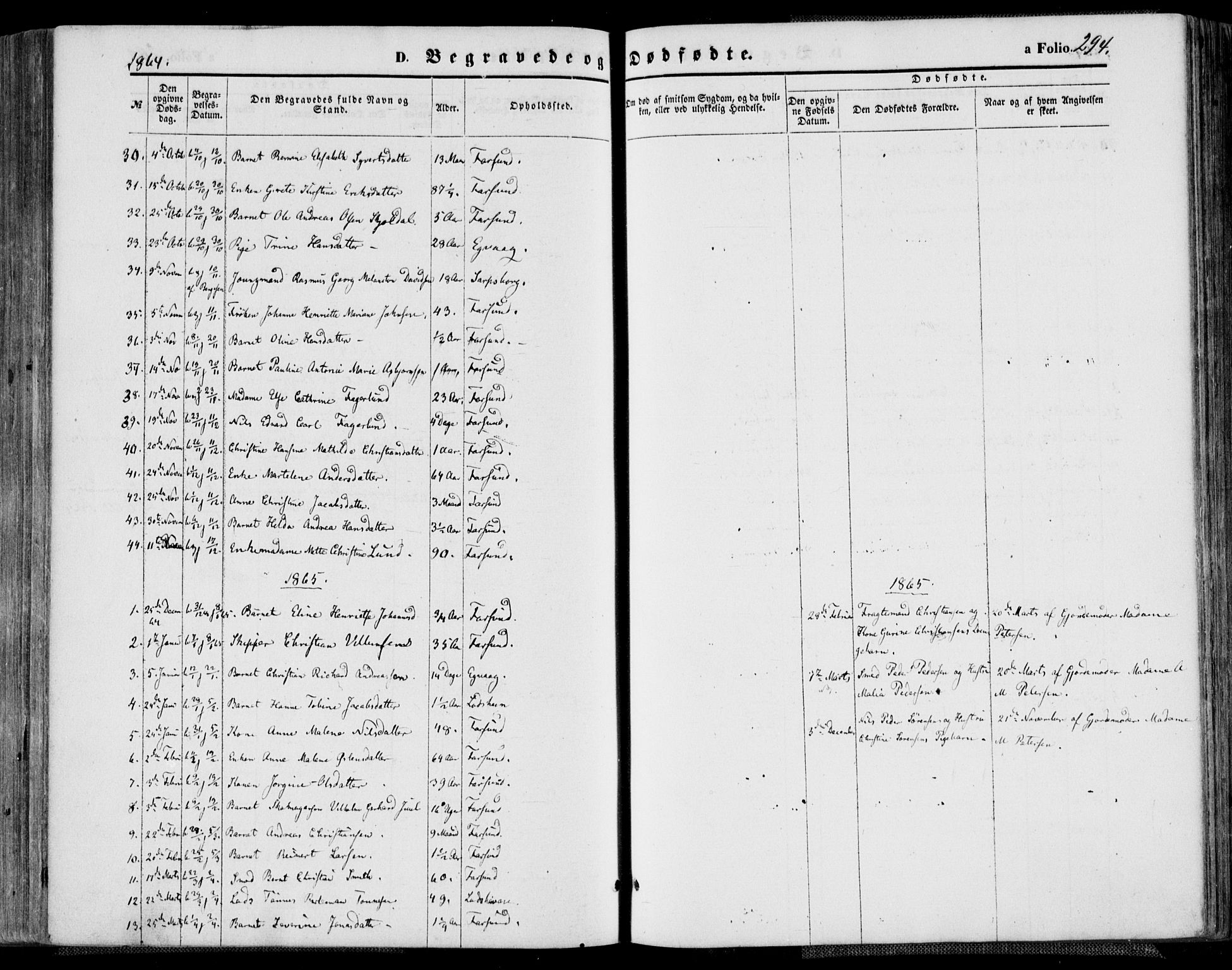 Farsund sokneprestkontor, SAK/1111-0009/F/Fa/L0005: Parish register (official) no. A 5, 1863-1886, p. 294