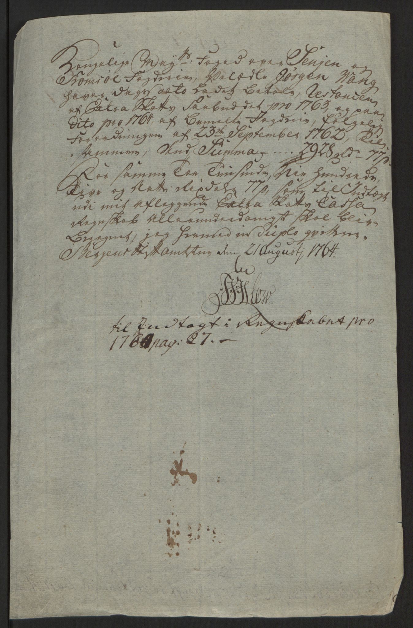Rentekammeret inntil 1814, Reviderte regnskaper, Fogderegnskap, RA/EA-4092/R68/L4845: Ekstraskatten Senja og Troms, 1762-1765, p. 483