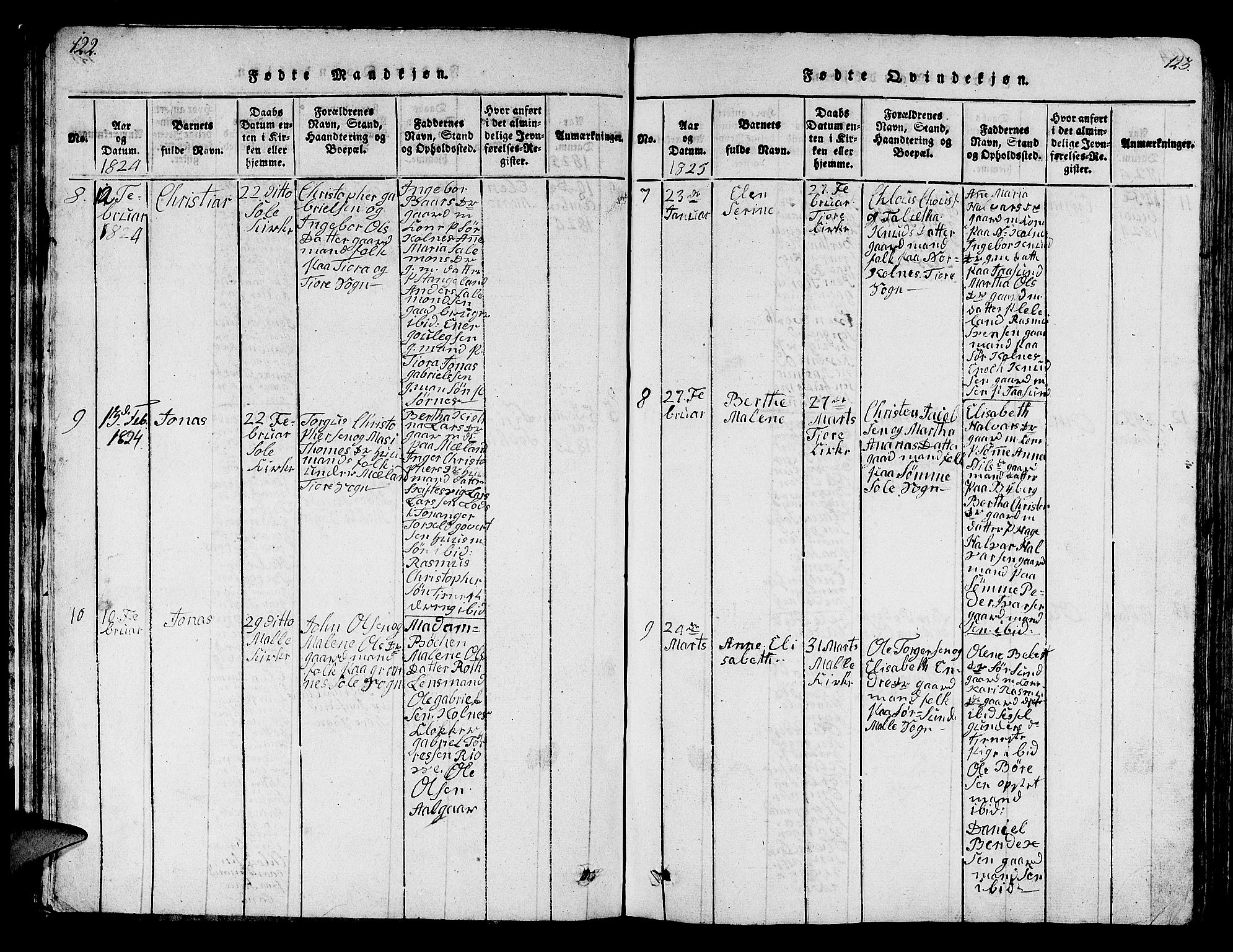 Håland sokneprestkontor, AV/SAST-A-101802/001/30BB/L0001: Parish register (copy) no. B 1, 1815-1845, p. 122-123