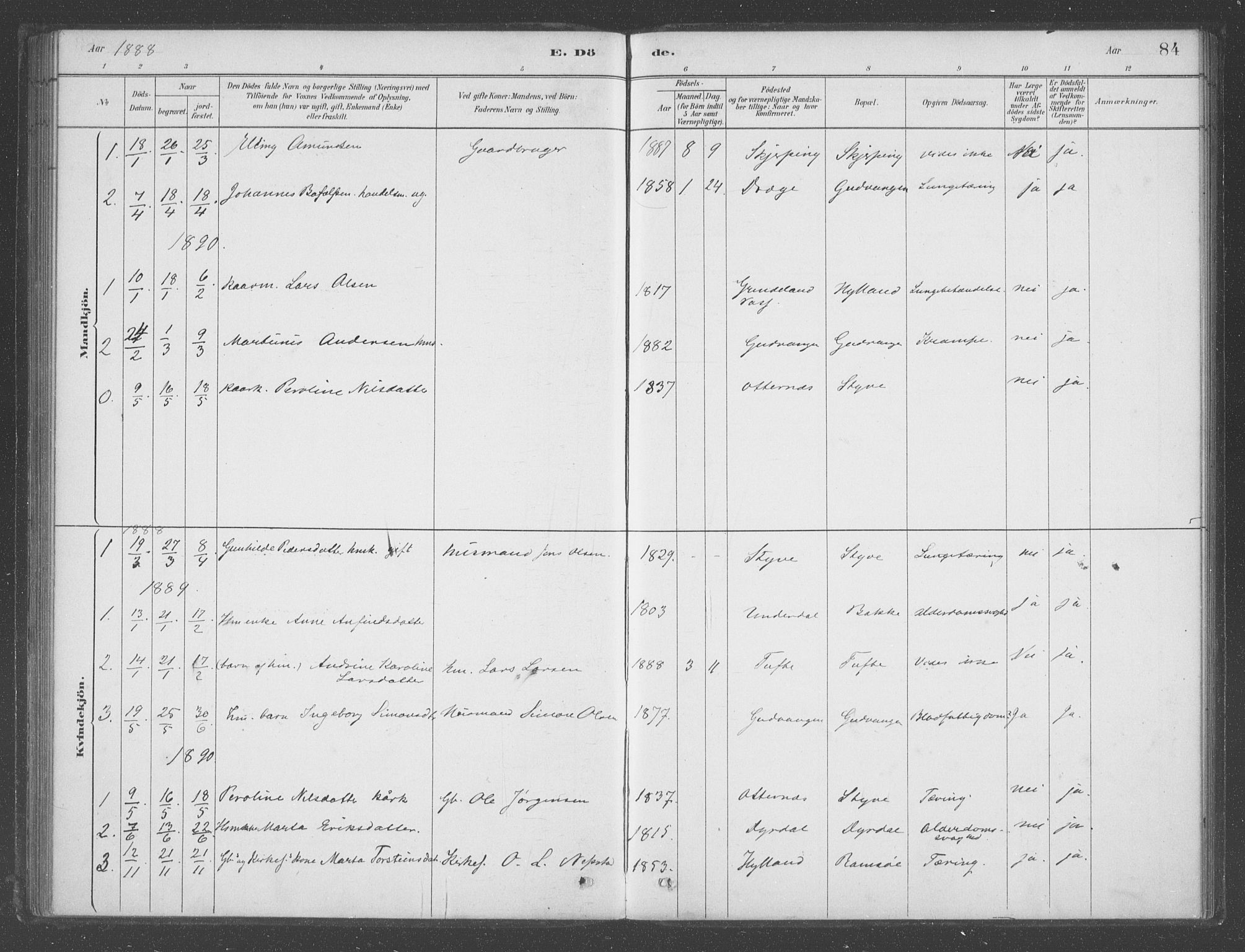 Aurland sokneprestembete, SAB/A-99937/H/Ha/Had/L0001: Parish register (official) no. D  1, 1880-1903, p. 84