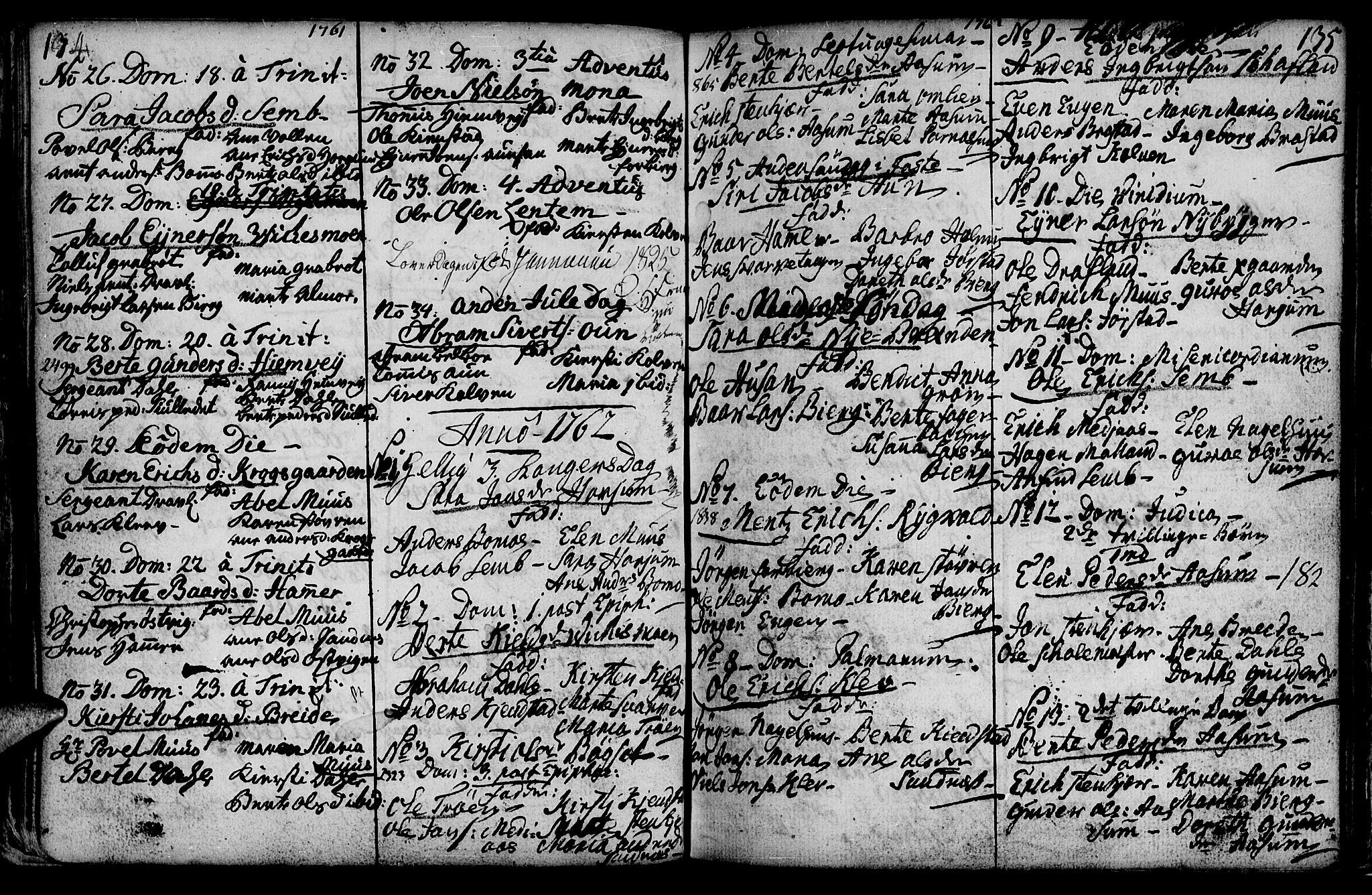 Ministerialprotokoller, klokkerbøker og fødselsregistre - Nord-Trøndelag, SAT/A-1458/749/L0467: Parish register (official) no. 749A01, 1733-1787, p. 134-135