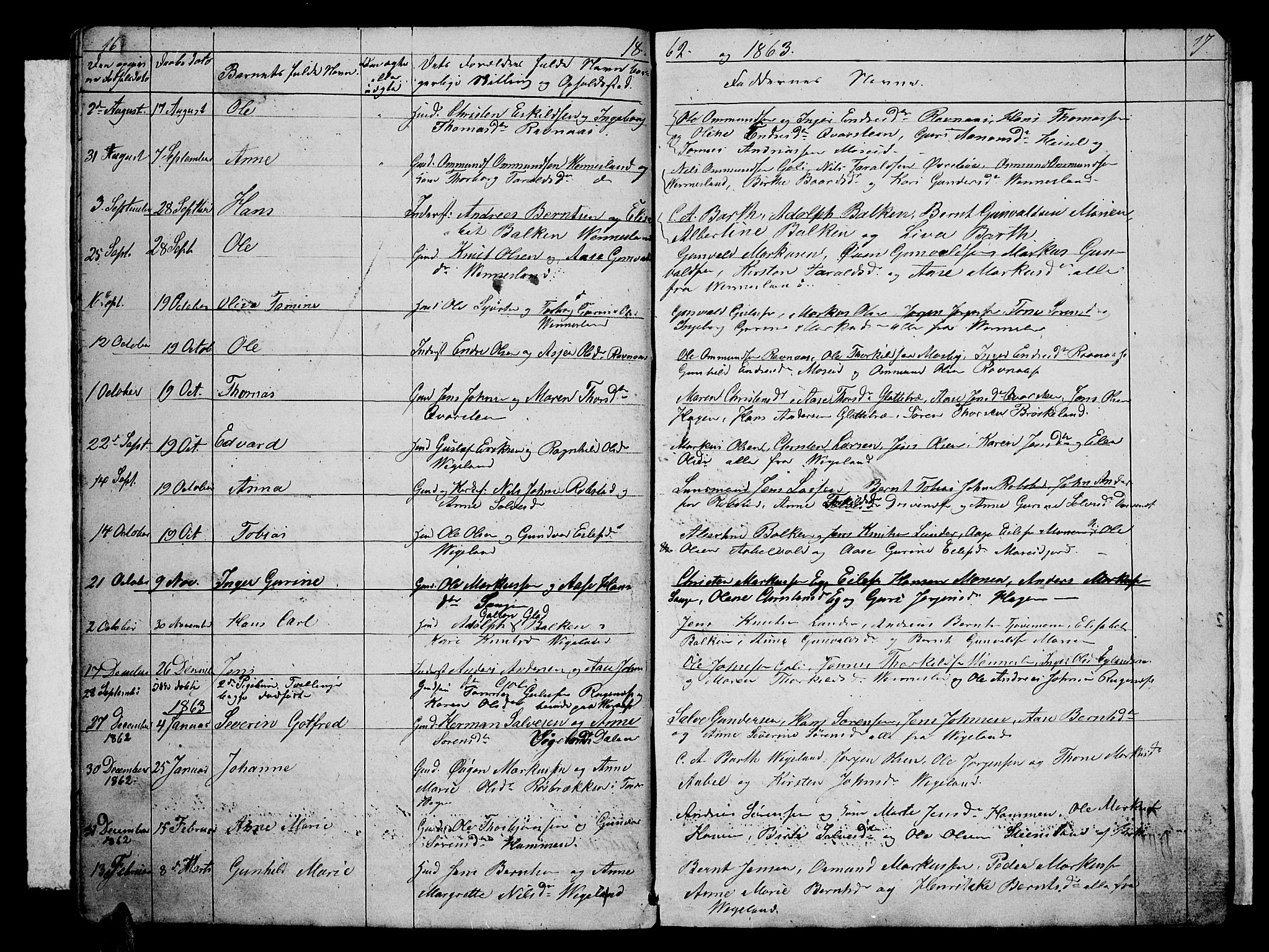 Vennesla sokneprestkontor, AV/SAK-1111-0045/Fb/Fbb/L0002: Parish register (copy) no. B 2, 1859-1879, p. 16-17