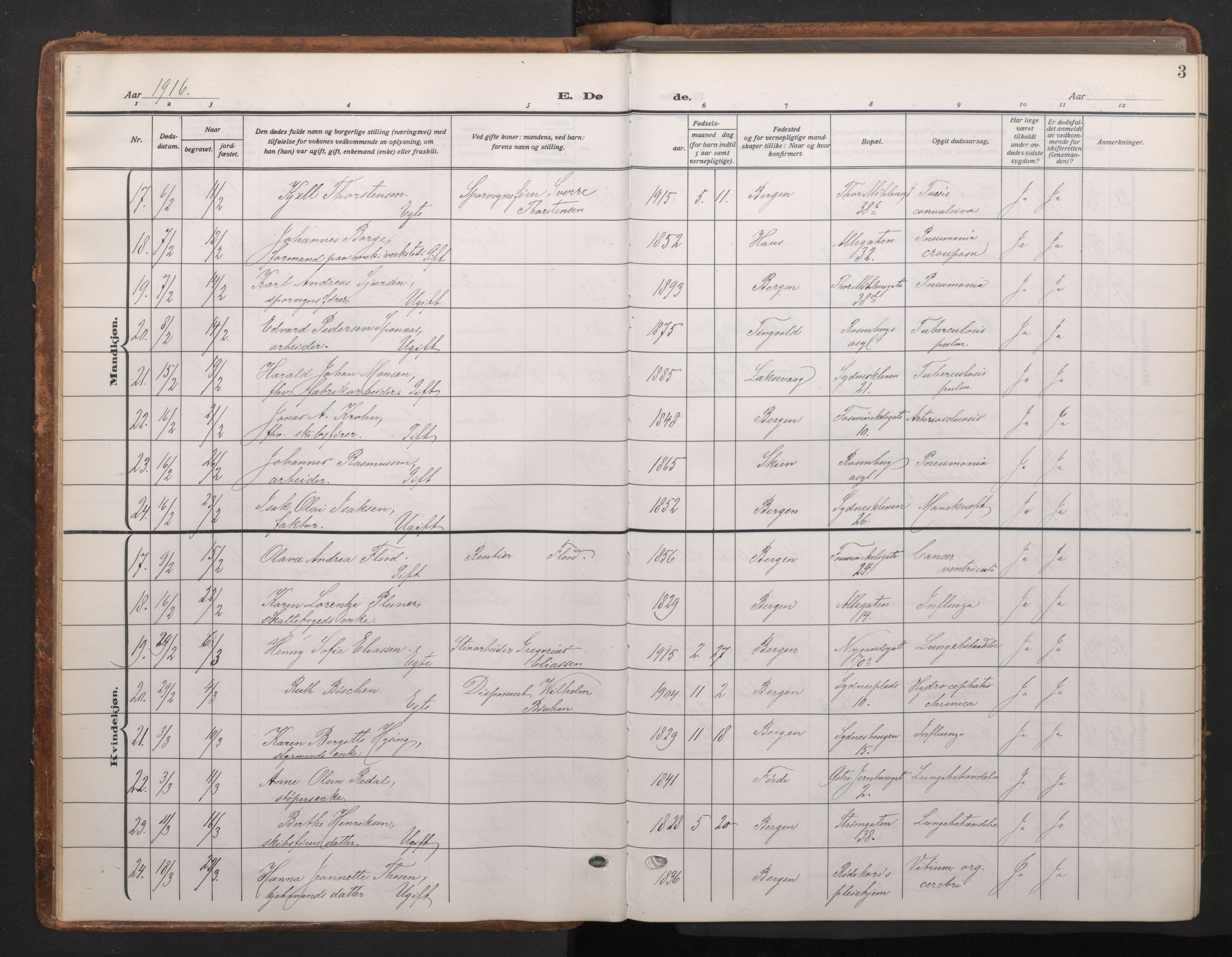 Johanneskirken sokneprestembete, AV/SAB-A-76001/H/Haa/L0020: Parish register (official) no. E 2, 1916-1951, p. 3