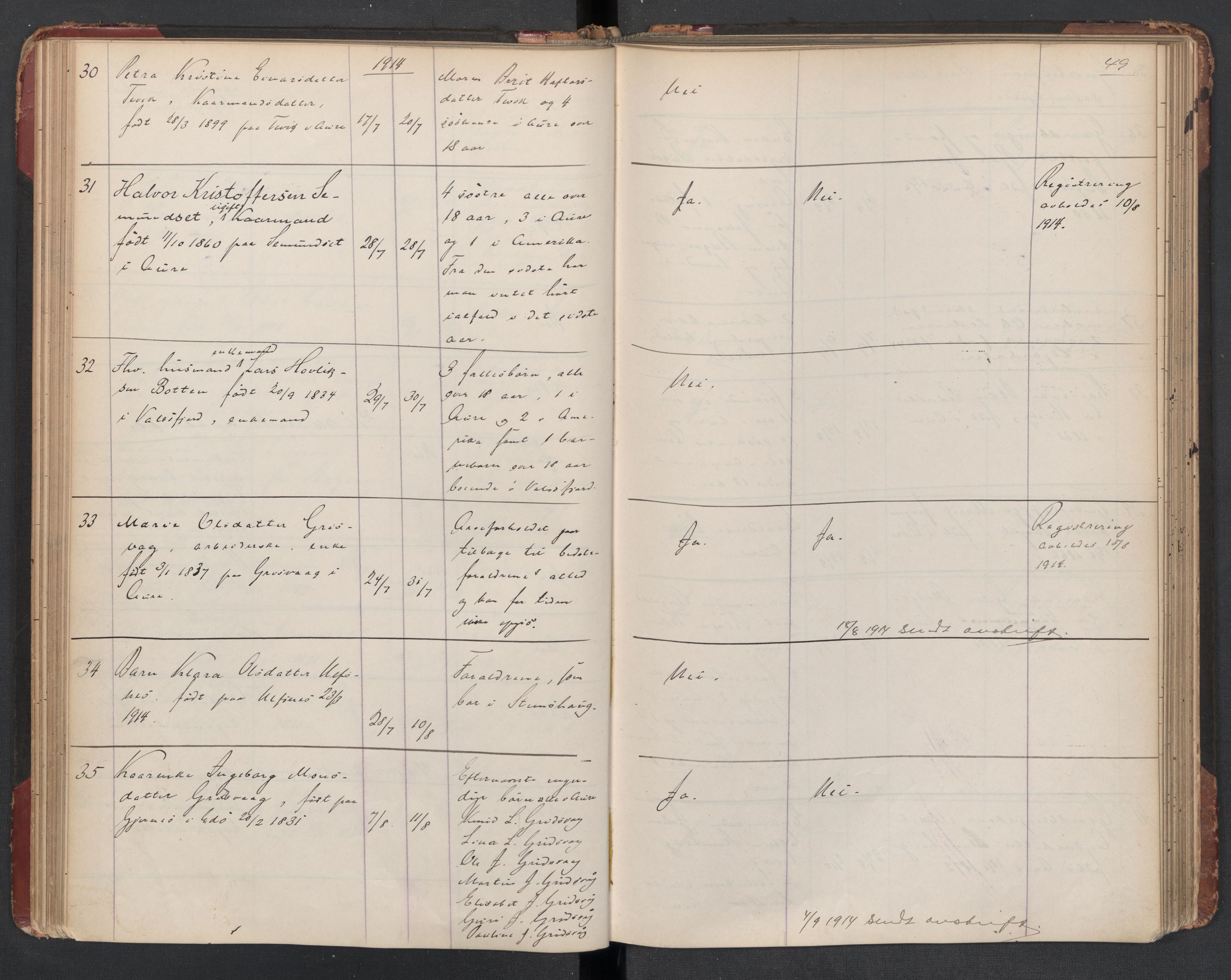 Aure lensmannskontor, AV/SAT-A-1088/1/02/L0003: 2.01.03 Dødsfallsprotokoll, 1906-1926, p. 49