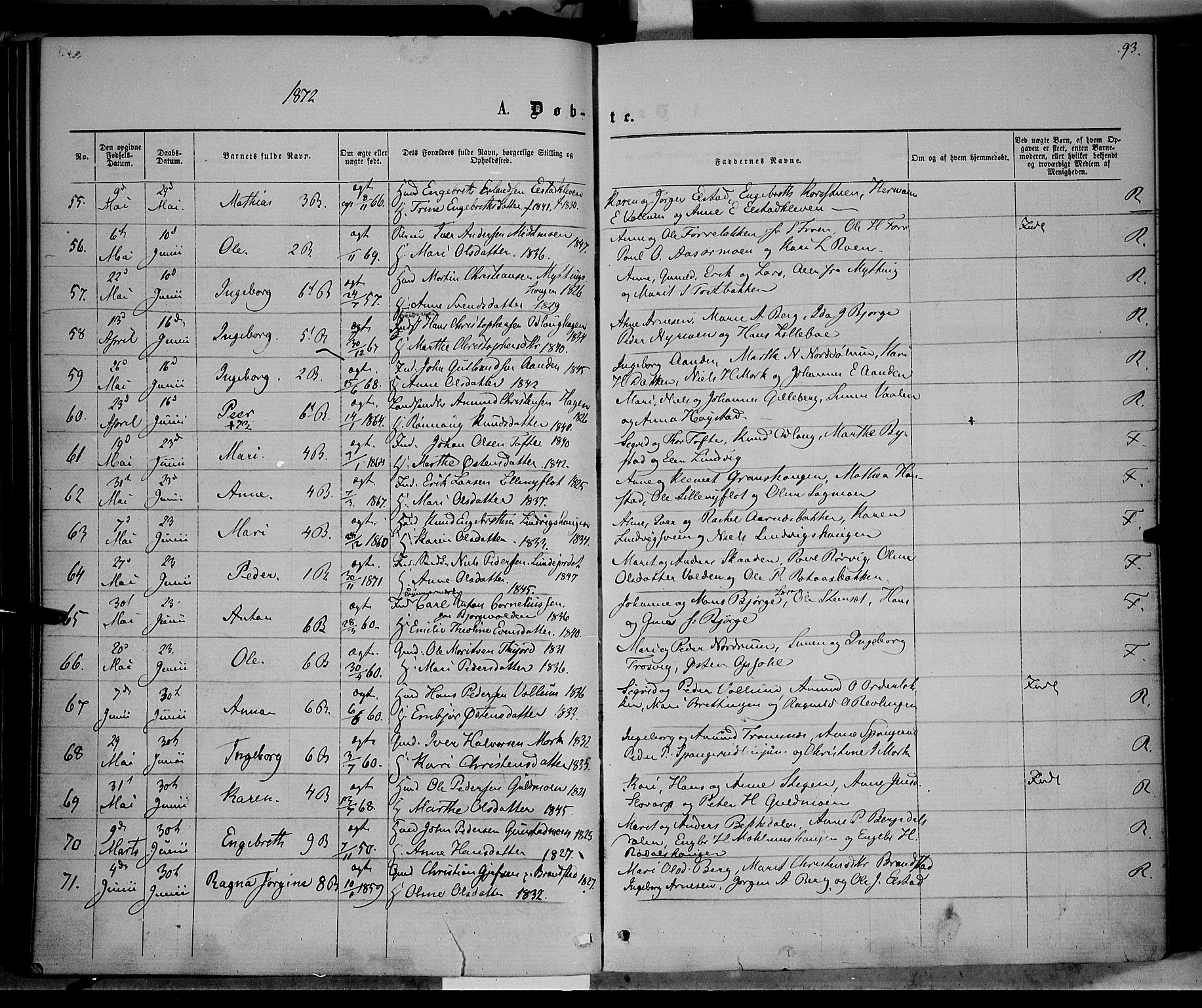 Ringebu prestekontor, SAH/PREST-082/H/Ha/Haa/L0007: Parish register (official) no. 7, 1860-1877, p. 93