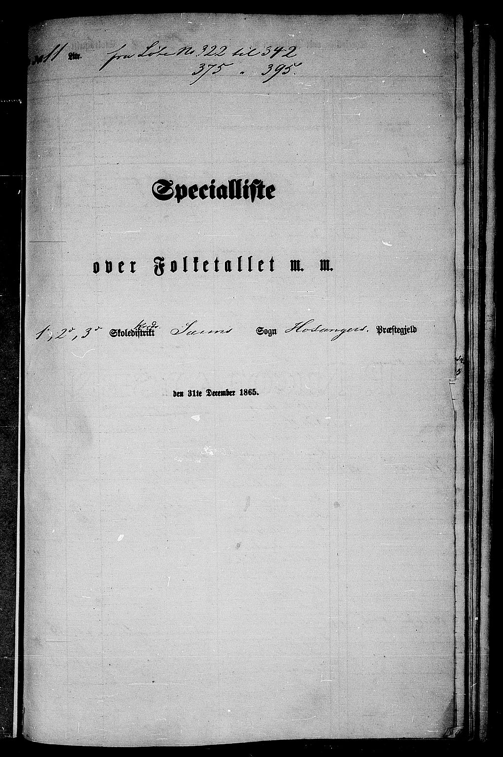 RA, 1865 census for Hosanger, 1865, p. 152