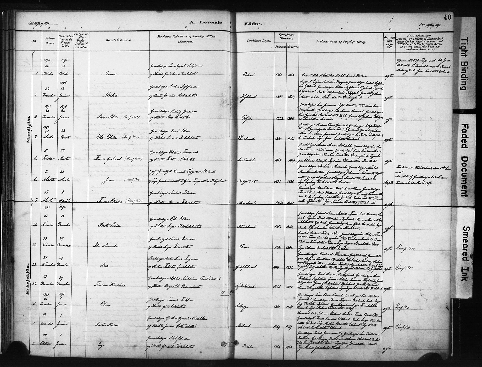 Helleland sokneprestkontor, AV/SAST-A-101810: Parish register (official) no. A 9, 1887-1908, p. 40