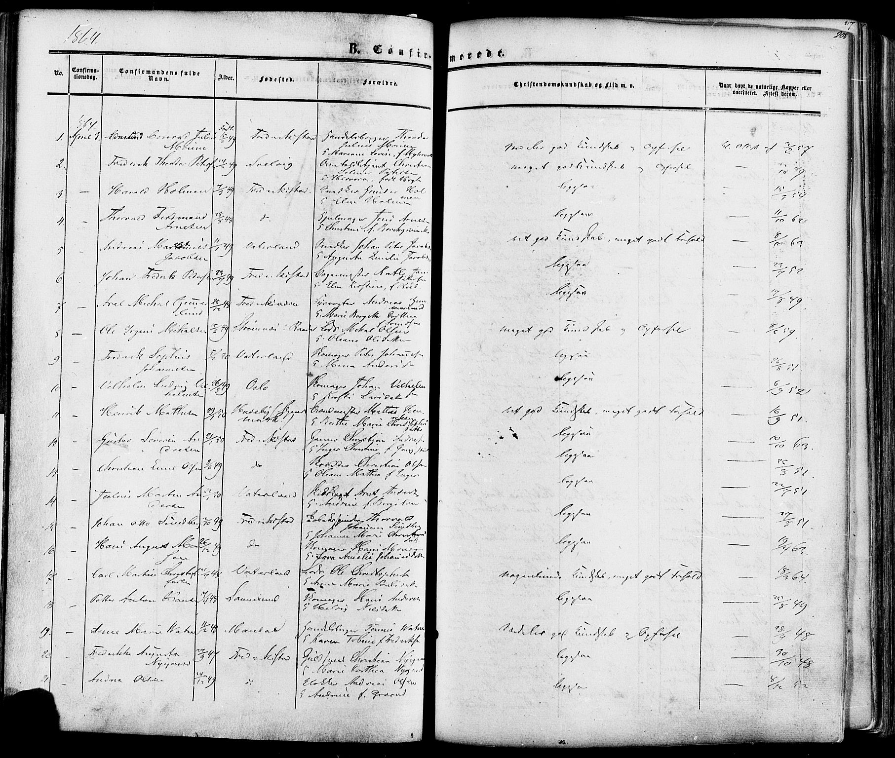 Fredrikstad prestekontor Kirkebøker, SAO/A-11082/F/Fa/L0006: Parish register (official) no. 6, 1857-1878, p. 208