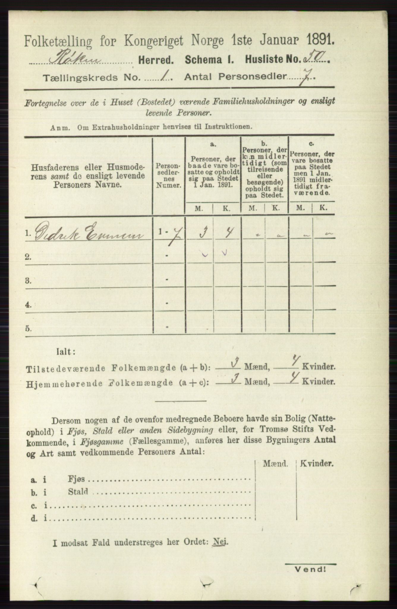 RA, 1891 census for 0627 Røyken, 1891, p. 73