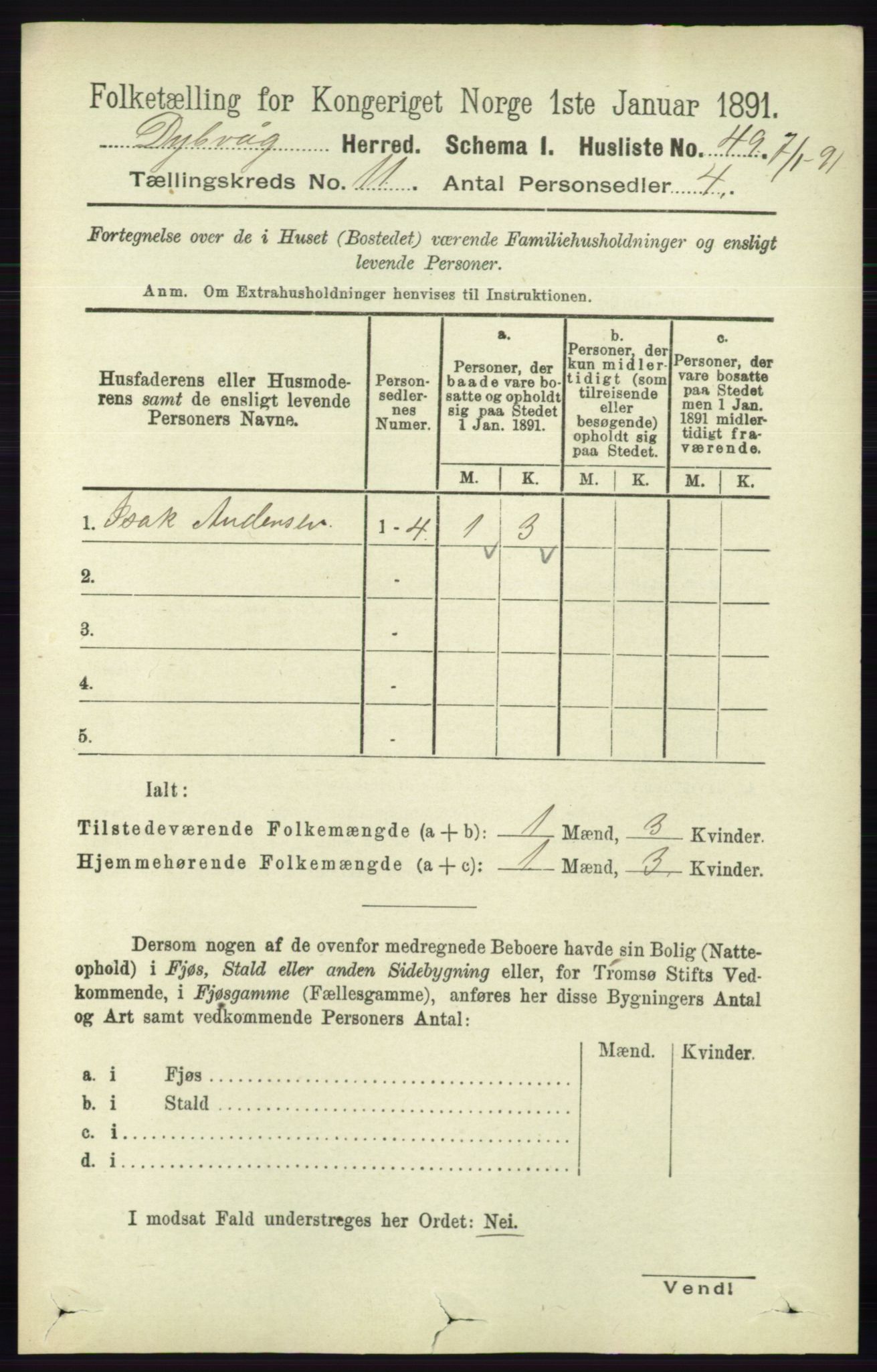 RA, 1891 census for 0915 Dypvåg, 1891, p. 4292