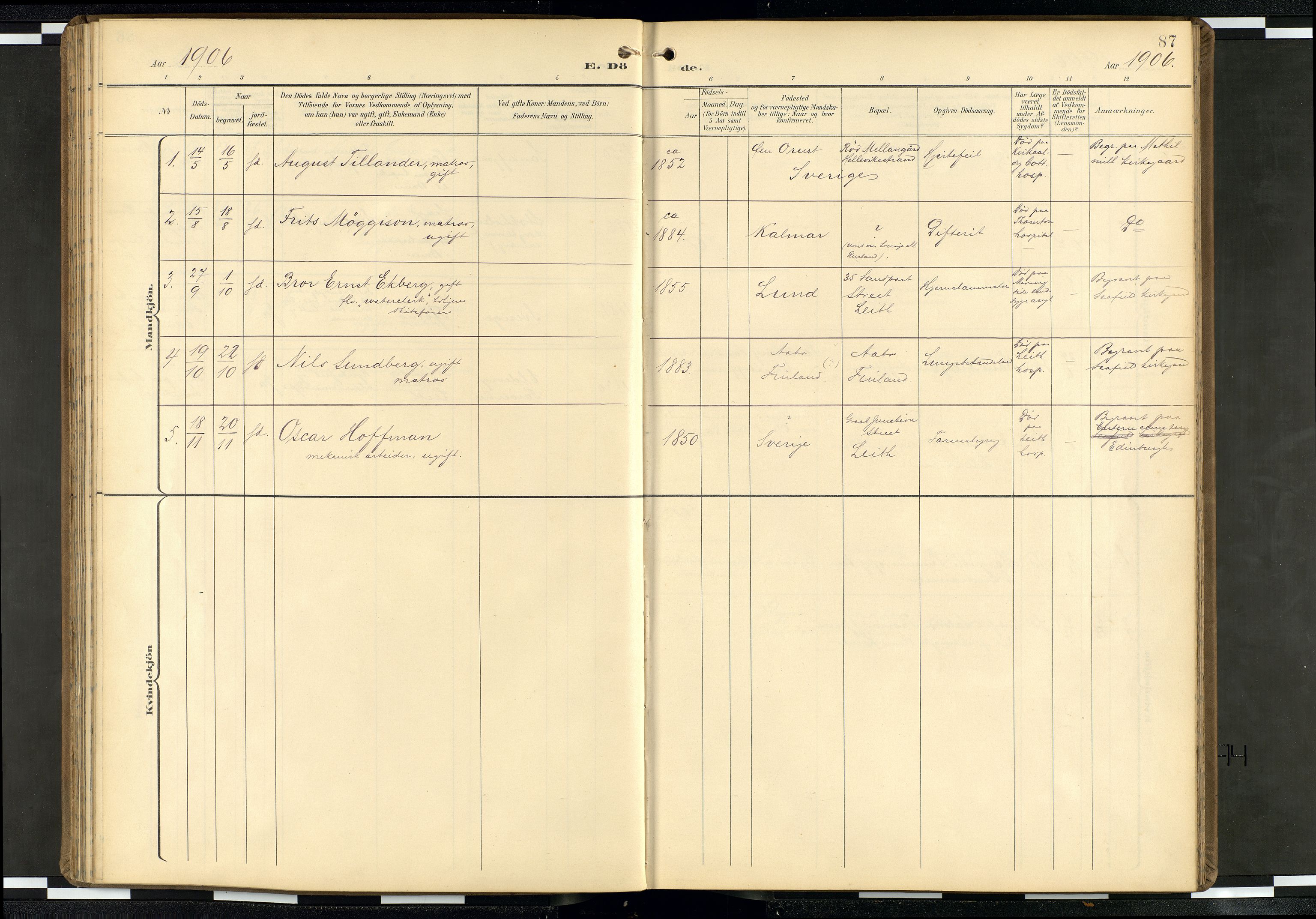 Den norske sjømannsmisjon i utlandet/Skotske havner (Leith, Glasgow), SAB/SAB/PA-0100/H/Ha/Haa/L0004: Parish register (official) no. A 4, 1899-1949, p. 86b-87a