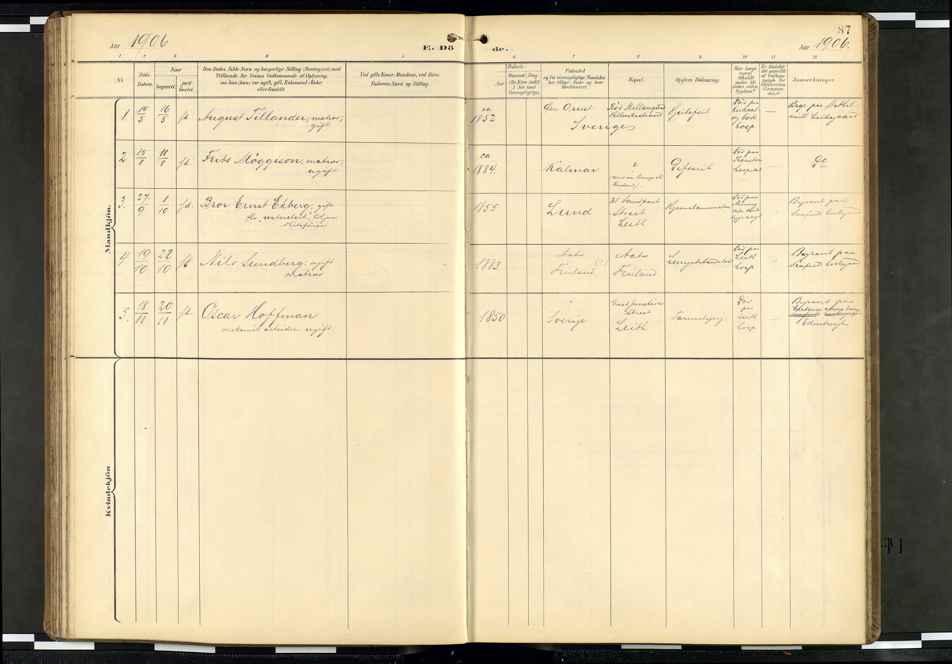 Den norske sjømannsmisjon i utlandet/Skotske havner (Leith, Glasgow), AV/SAB-SAB/PA-0100/H/Ha/Haa/L0004: Parish register (official) no. A 4, 1899-1949, p. 86b-87a