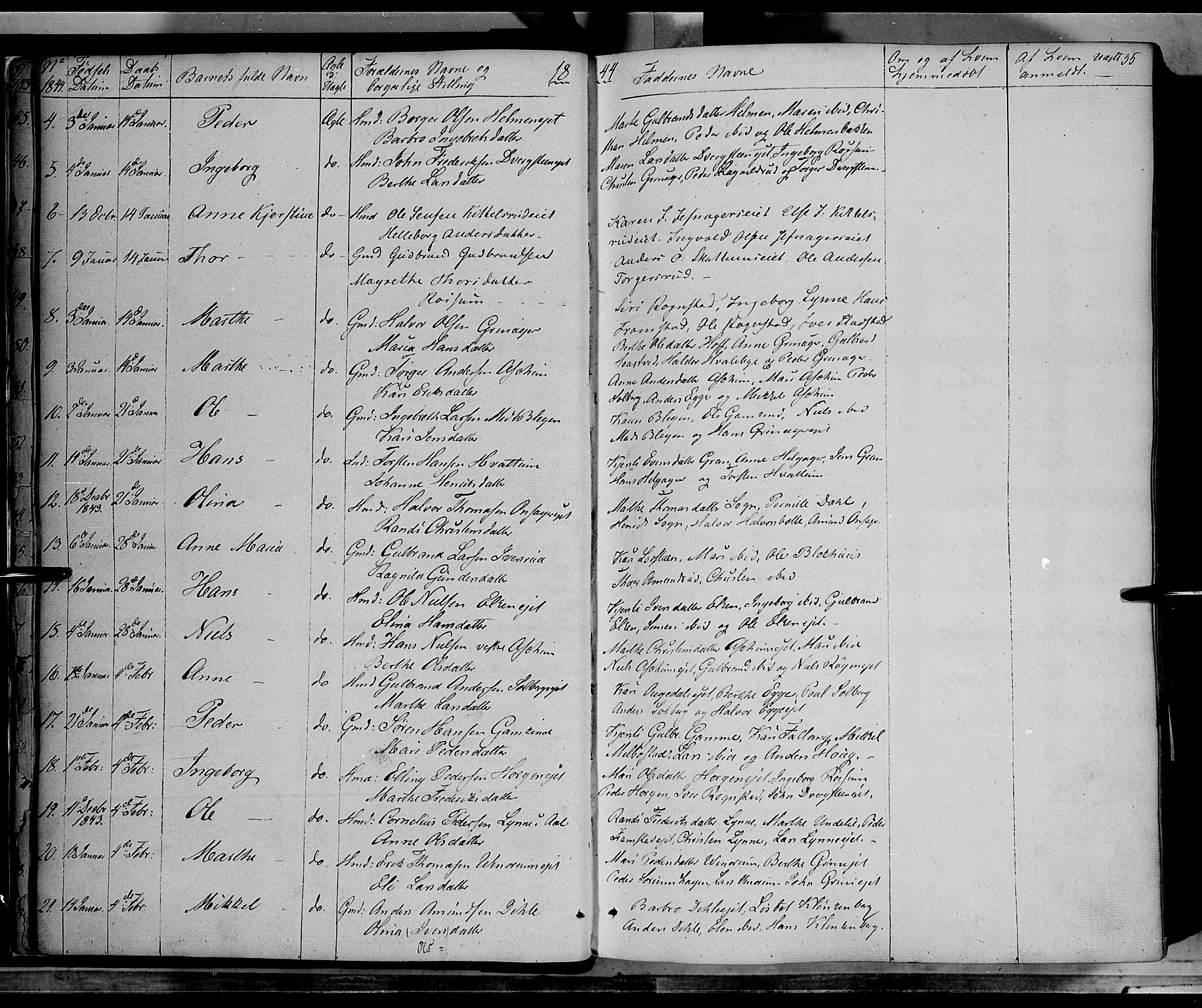 Gran prestekontor, SAH/PREST-112/H/Ha/Haa/L0011: Parish register (official) no. 11, 1842-1856, p. 34-35