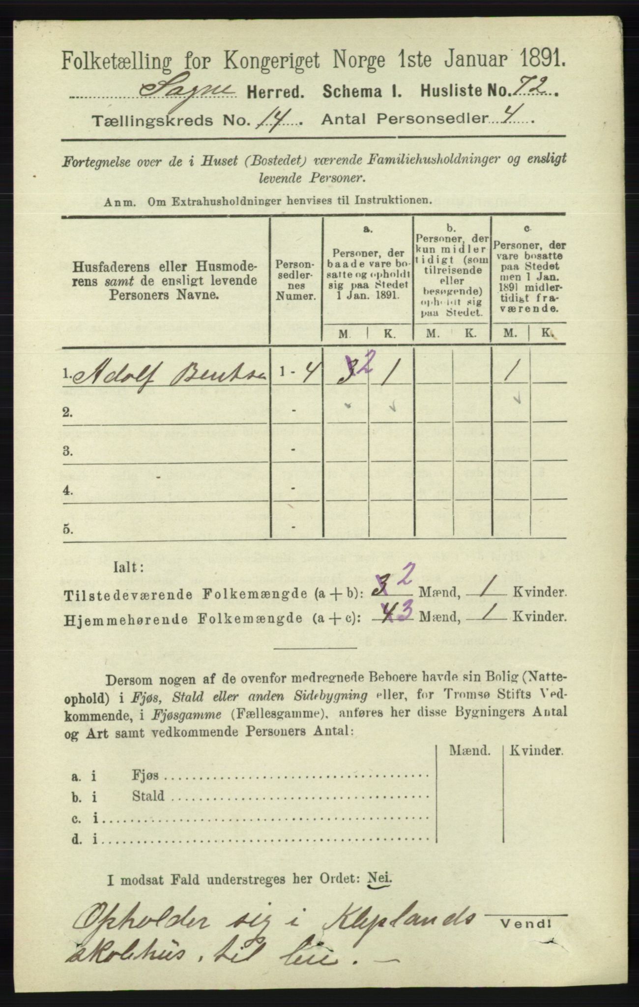 RA, 1891 census for 1018 Søgne, 1891, p. 3398