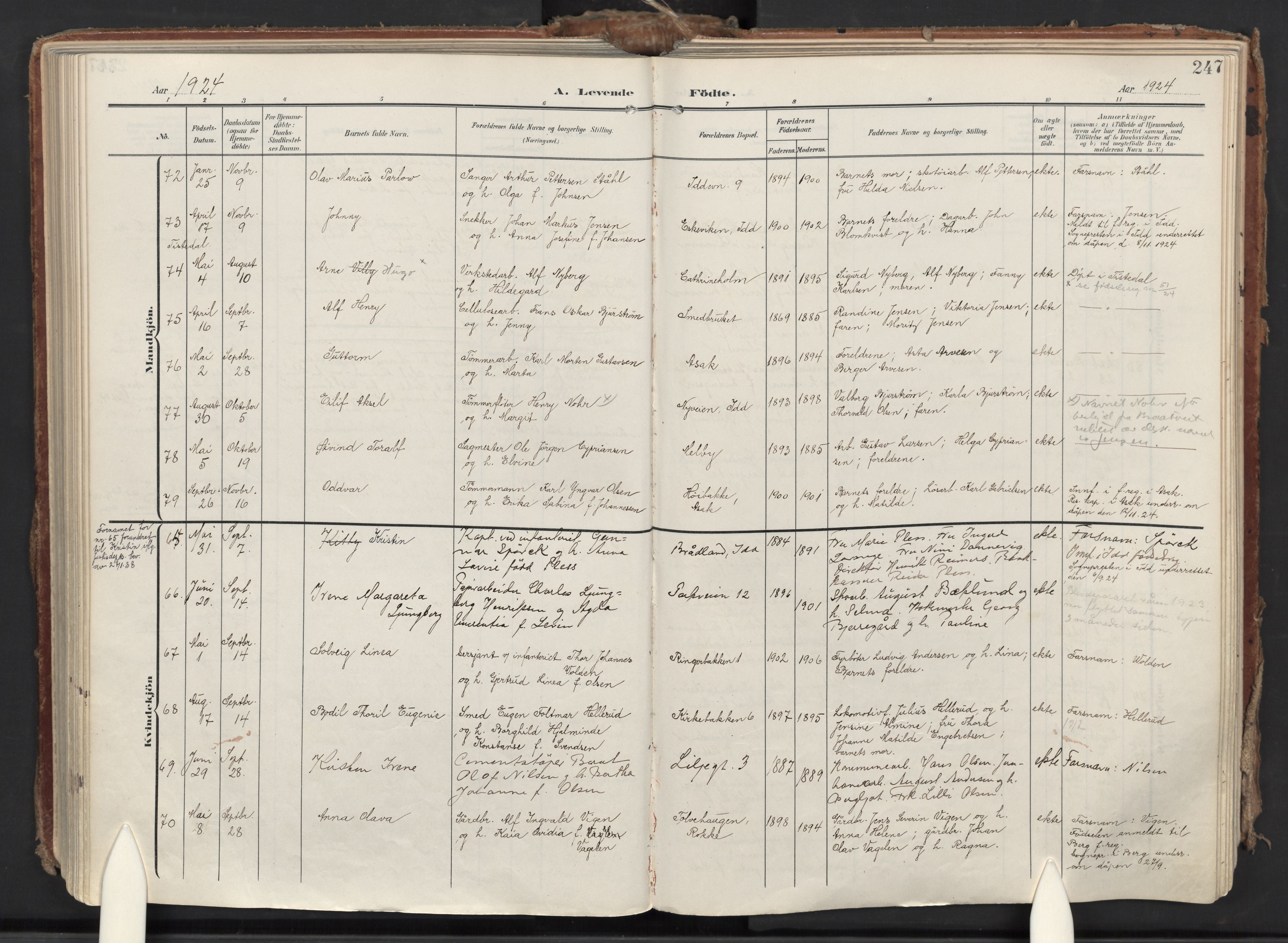Halden prestekontor Kirkebøker, AV/SAO-A-10909/F/Fa/L0015: Parish register (official) no. I 15, 1907-1925, p. 247