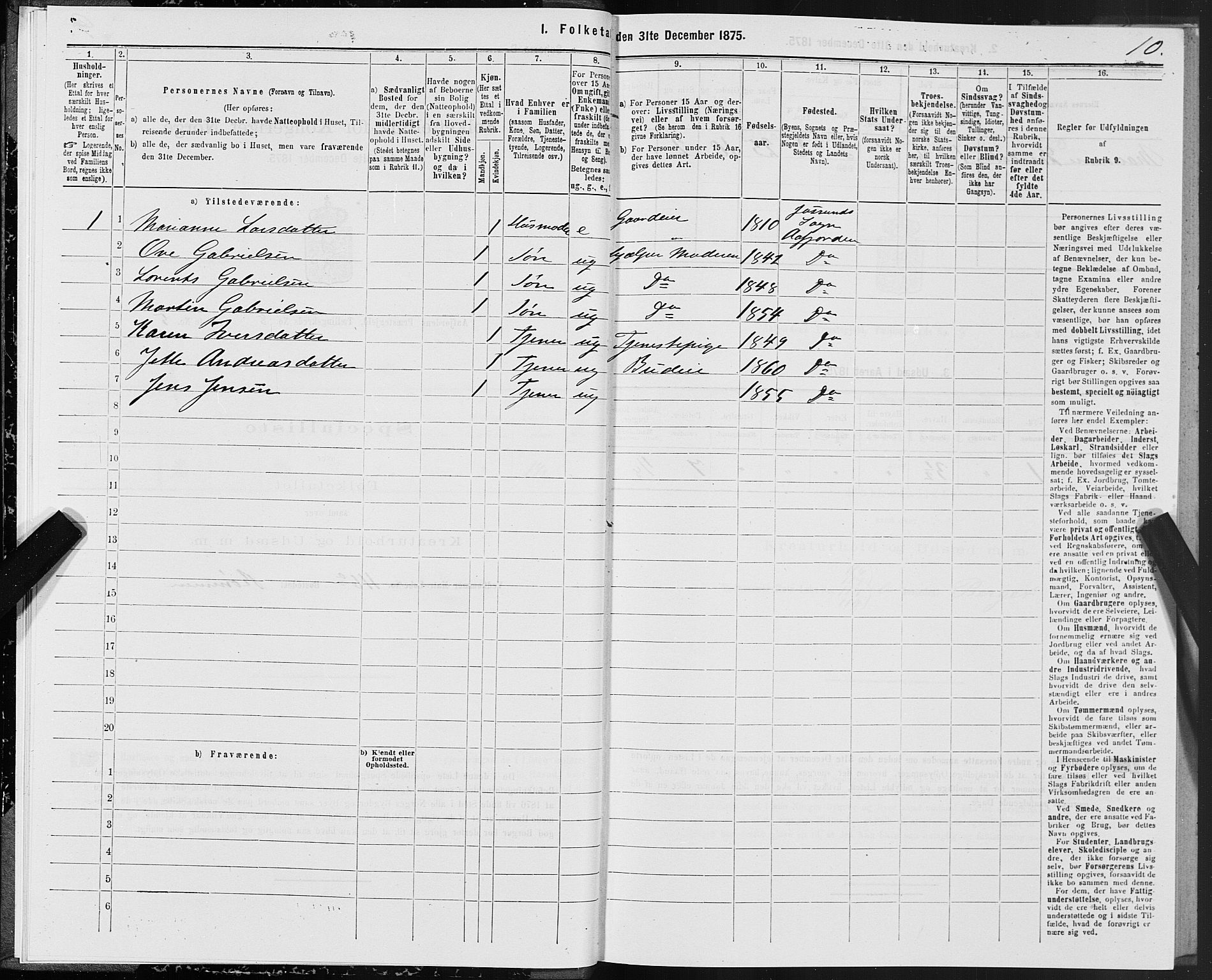 SAT, 1875 census for 1630P Aafjorden, 1875, p. 4010