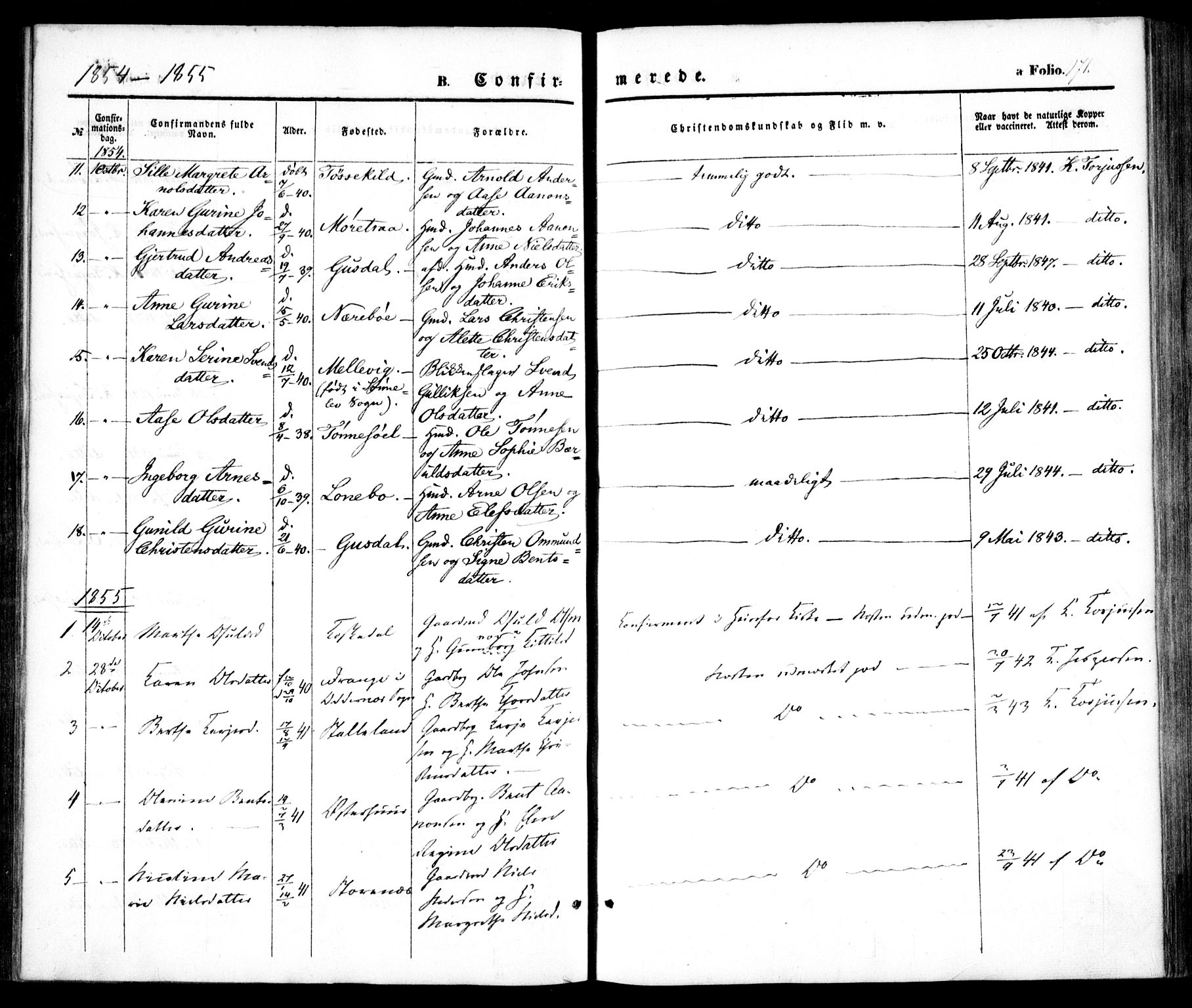 Hommedal sokneprestkontor, AV/SAK-1111-0023/F/Fa/Fab/L0004: Parish register (official) no. A 4, 1848-1860, p. 171