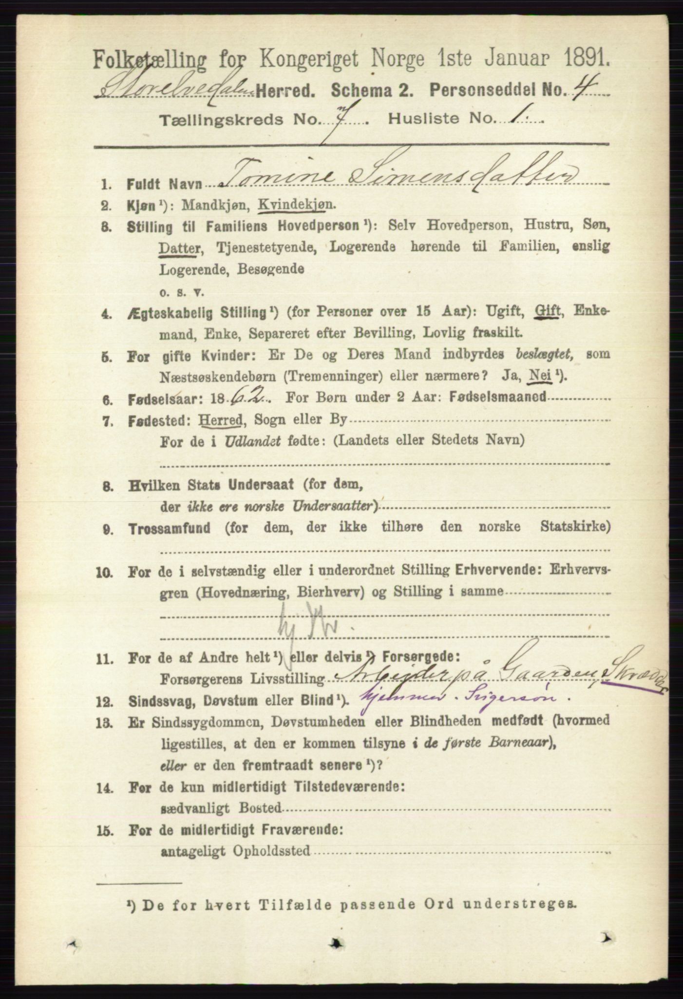 RA, 1891 census for 0430 Stor-Elvdal, 1891, p. 2651