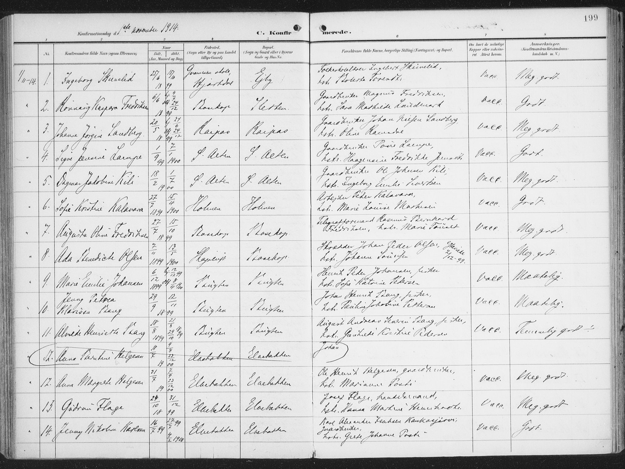 Alta sokneprestkontor, SATØ/S-1338/H/Ha/L0005.kirke: Parish register (official) no. 5, 1904-1918, p. 199