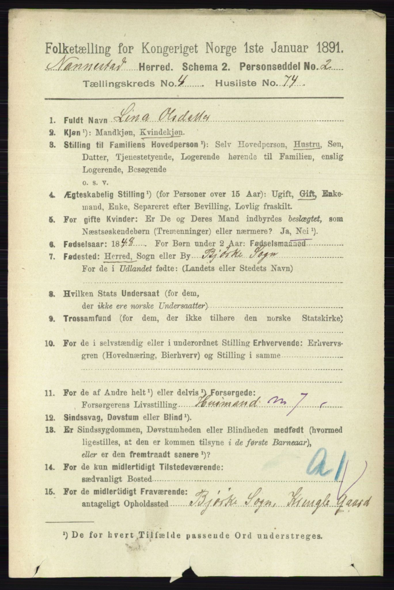 RA, 1891 census for 0238 Nannestad, 1891, p. 2509