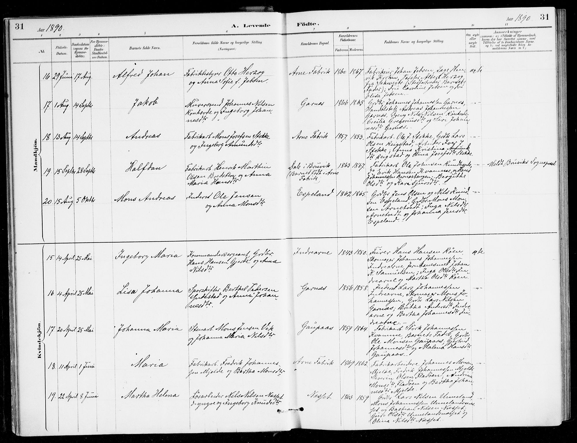 Haus sokneprestembete, AV/SAB-A-75601/H/Haa/Haad/L0001: Parish register (official) no. D 1, 1887-1898, p. 31