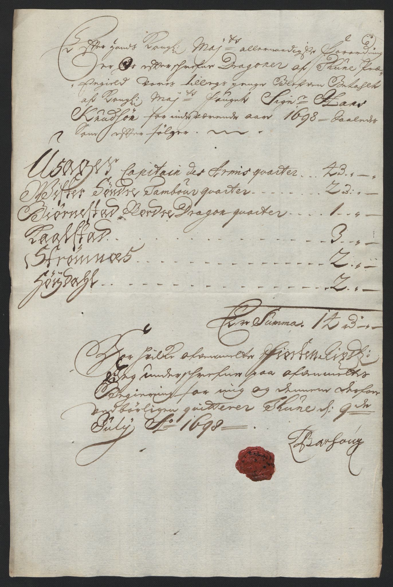 Rentekammeret inntil 1814, Reviderte regnskaper, Fogderegnskap, RA/EA-4092/R04/L0127: Fogderegnskap Moss, Onsøy, Tune, Veme og Åbygge, 1698, p. 122